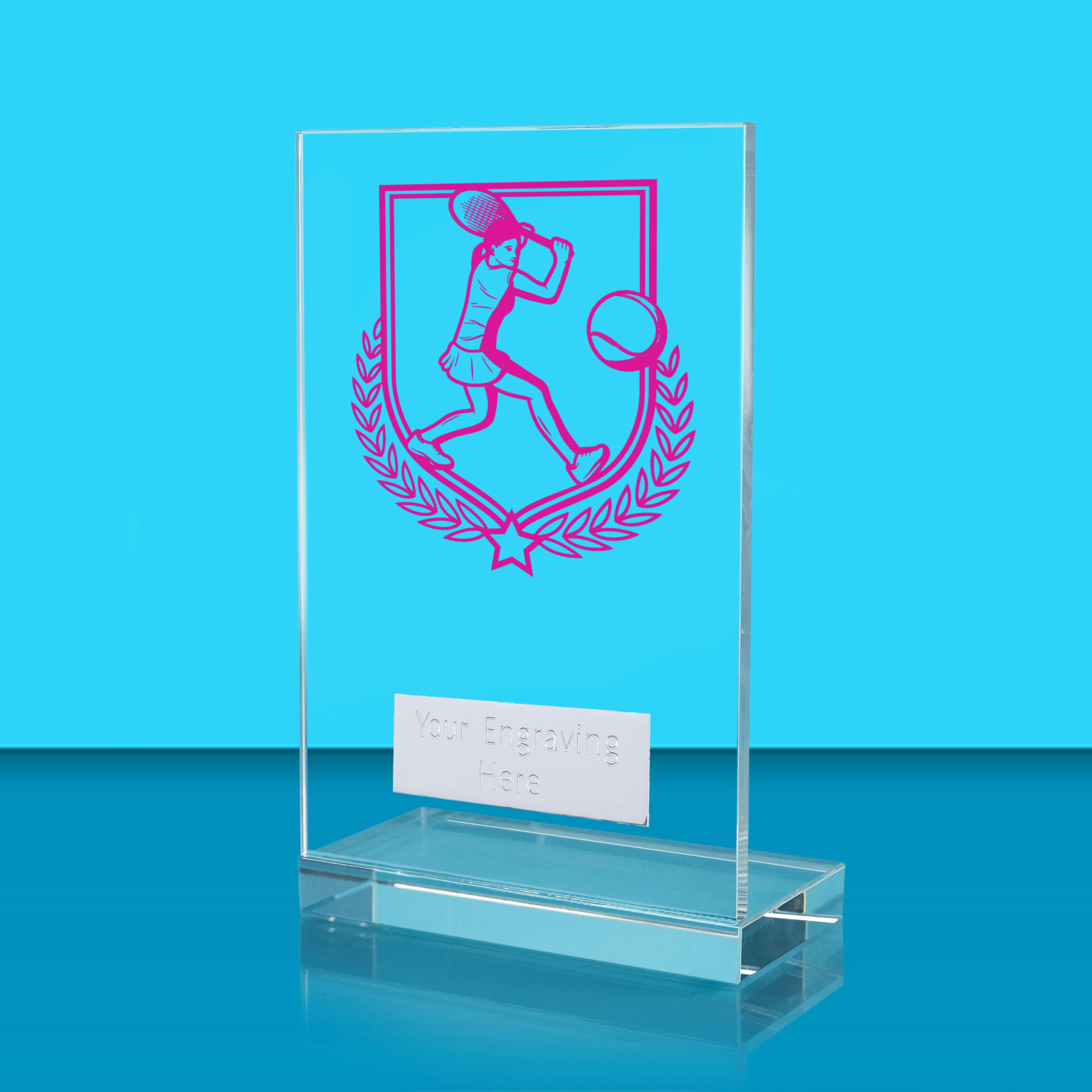 UV Colour Printed Female Tennis L Shaped Jade Glass Award