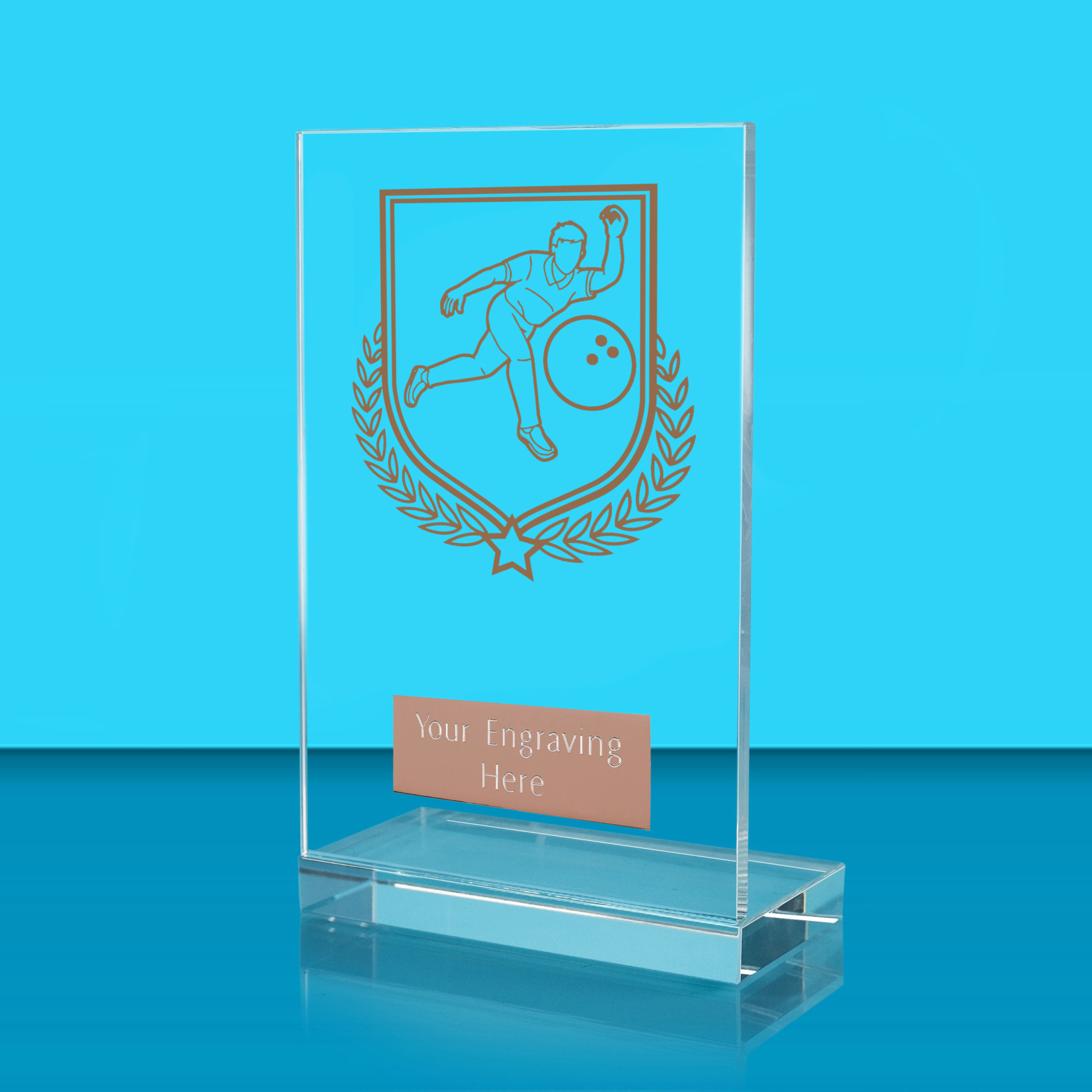 UV Colour Printed Ten Pin Bowling L Shaped Jade Glass Award