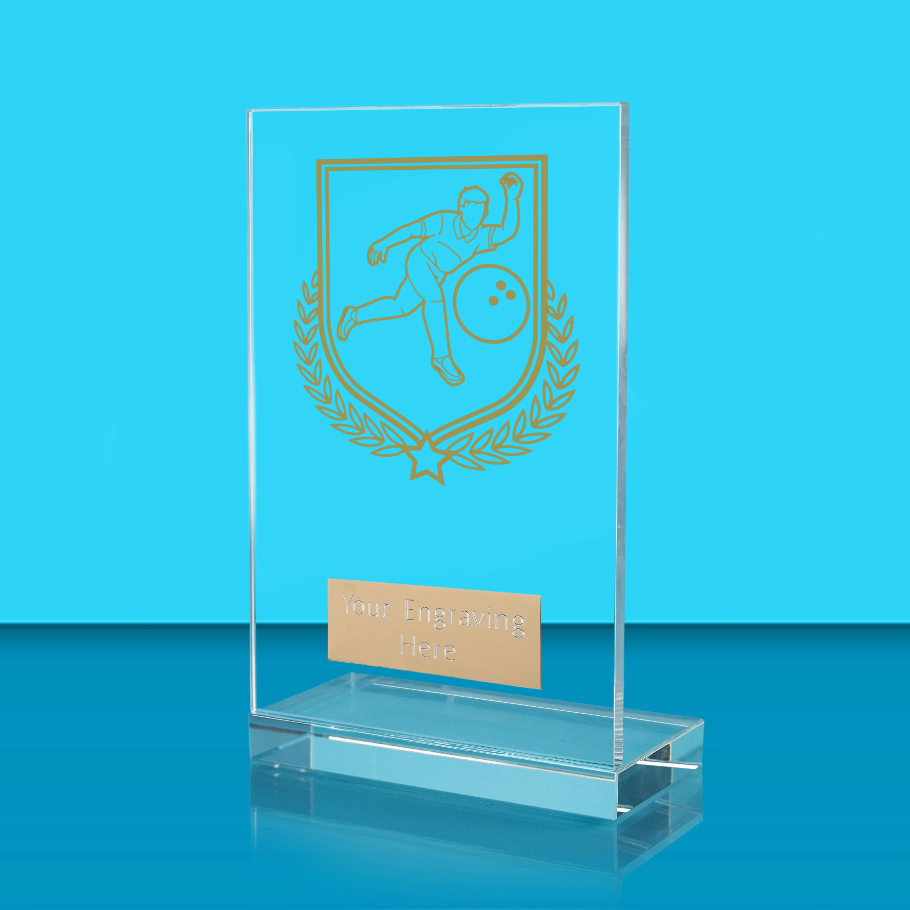 UV Colour Printed Ten Pin Bowling L Shaped Jade Glass Award