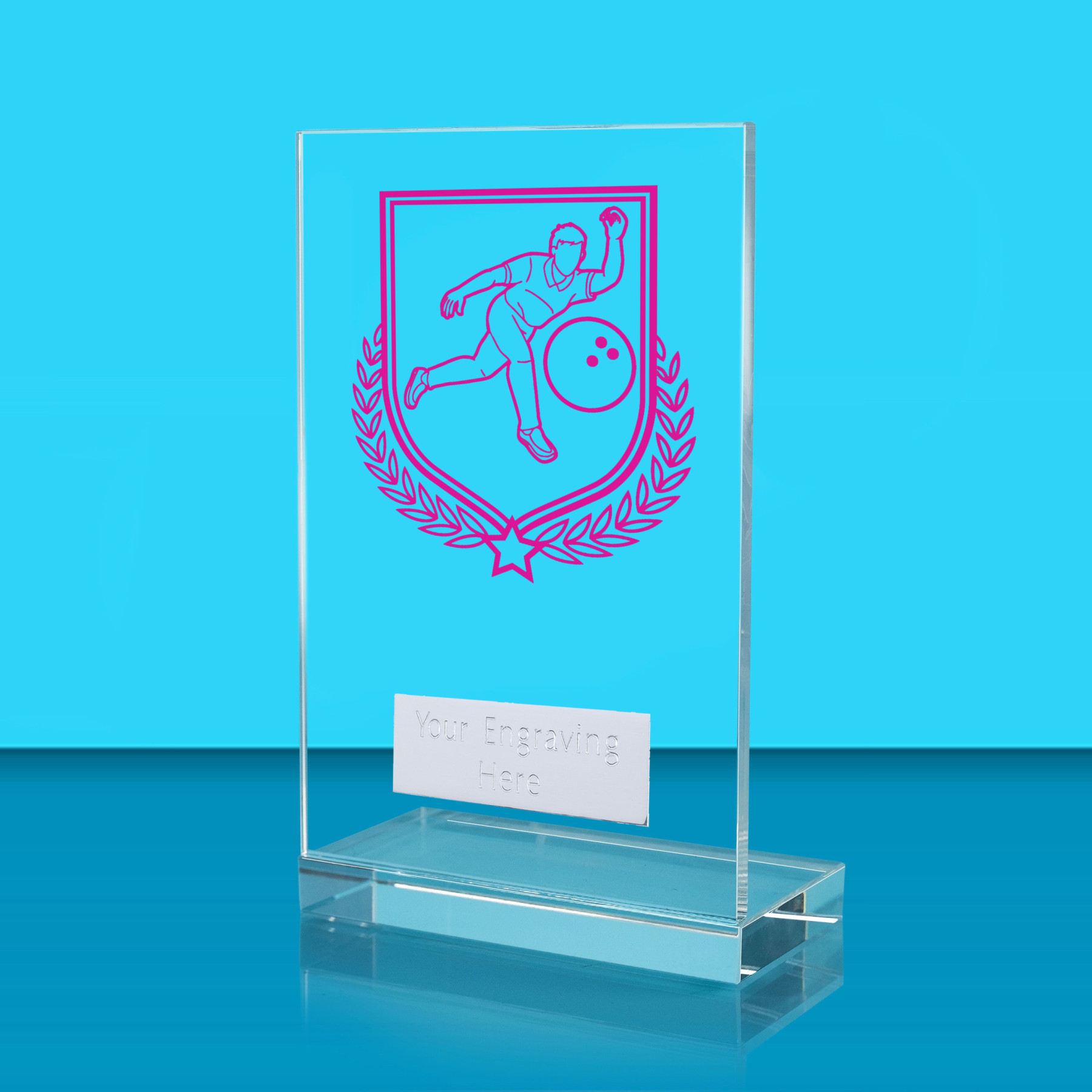 UV Colour Printed Ten Pin Bowling L Shaped Jade Glass Award