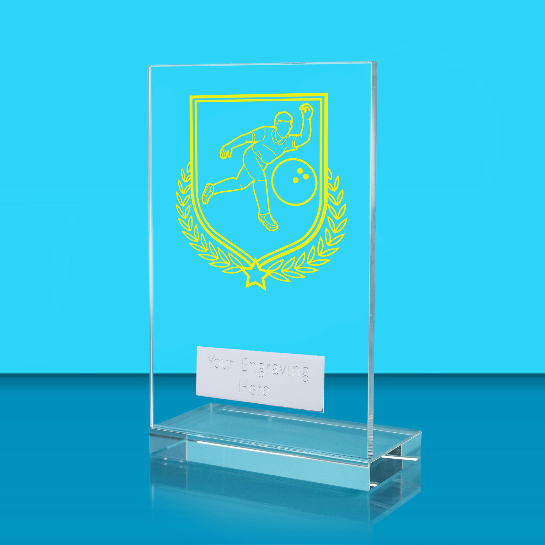 UV Colour Printed Ten Pin Bowling L Shaped Jade Glass Award