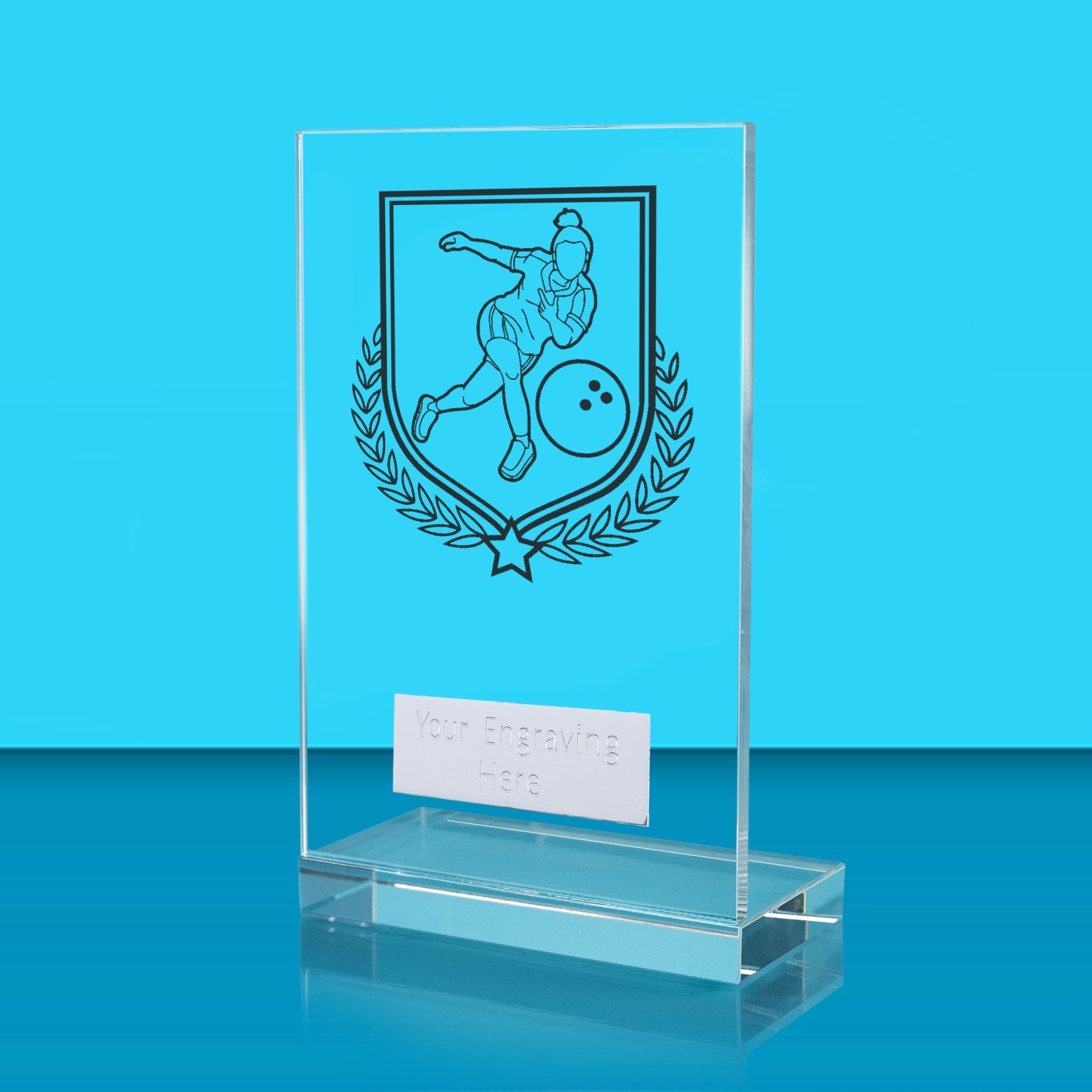 UV Colour Printed Ten Pin Bowling L Shaped Jade Glass Award