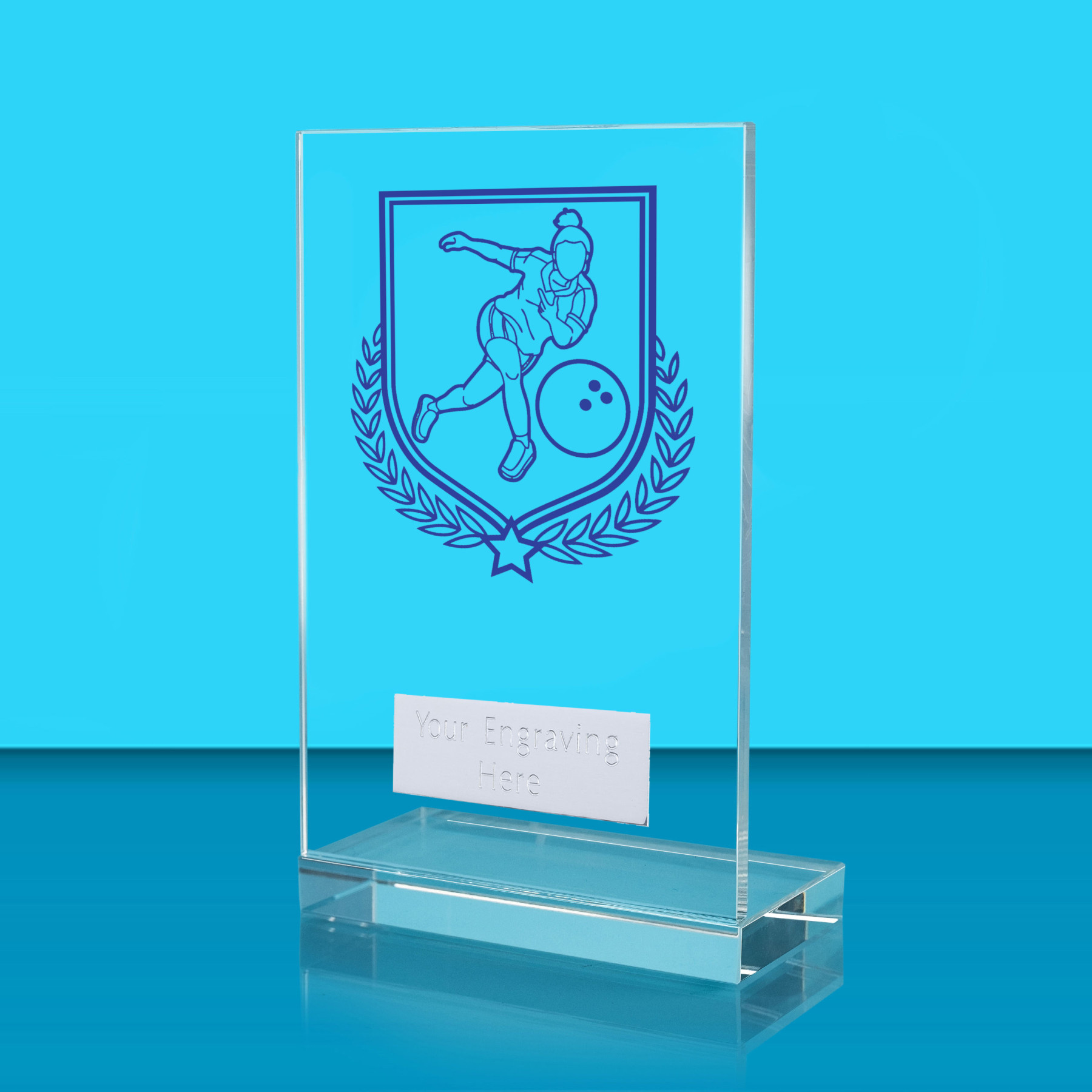UV Colour Printed Ten Pin Bowling L Shaped Jade Glass Award
