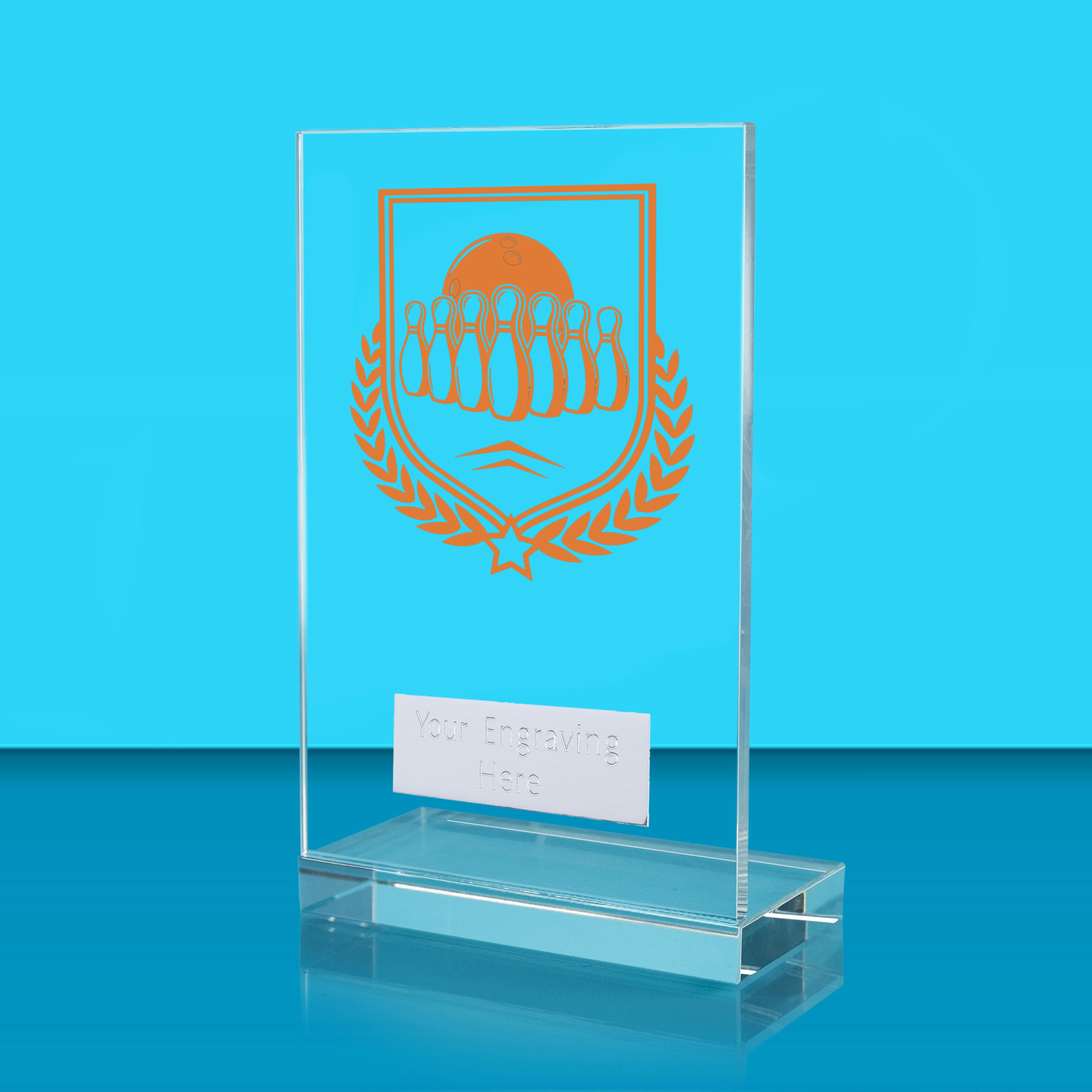 UV Colour Printed Ten Pin Bowling L Shaped Jade Glass Award