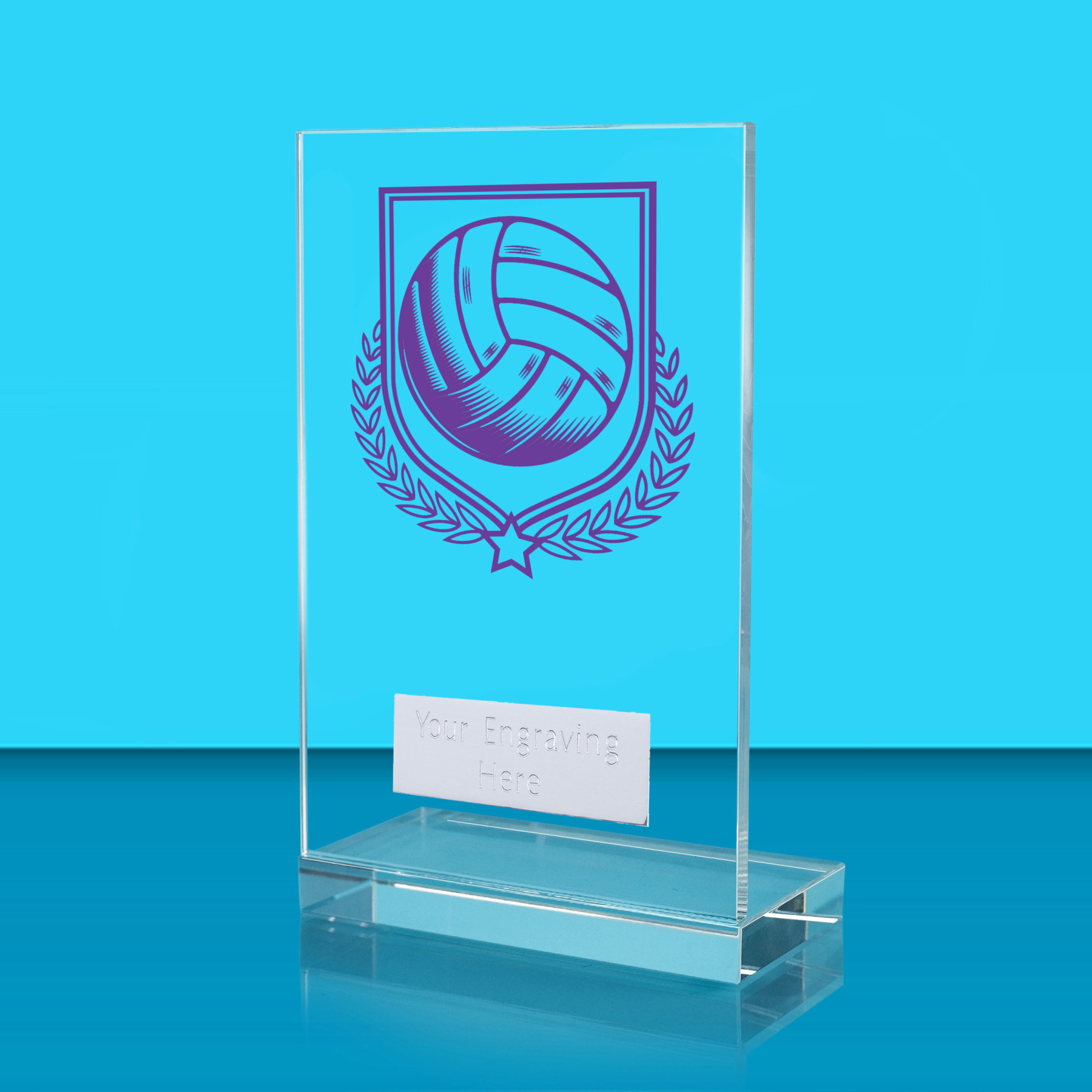 UV Colour Printed Volleyball L Shaped Jade Glass Award