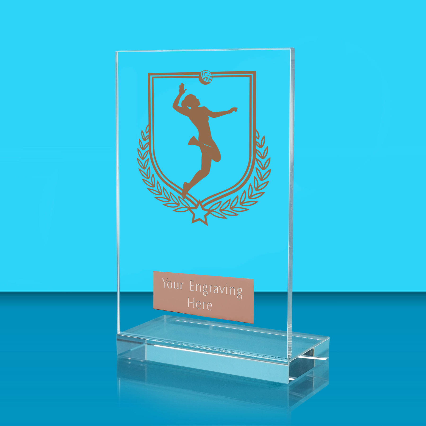 UV Colour Printed Volleyball L Shaped Jade Glass Award