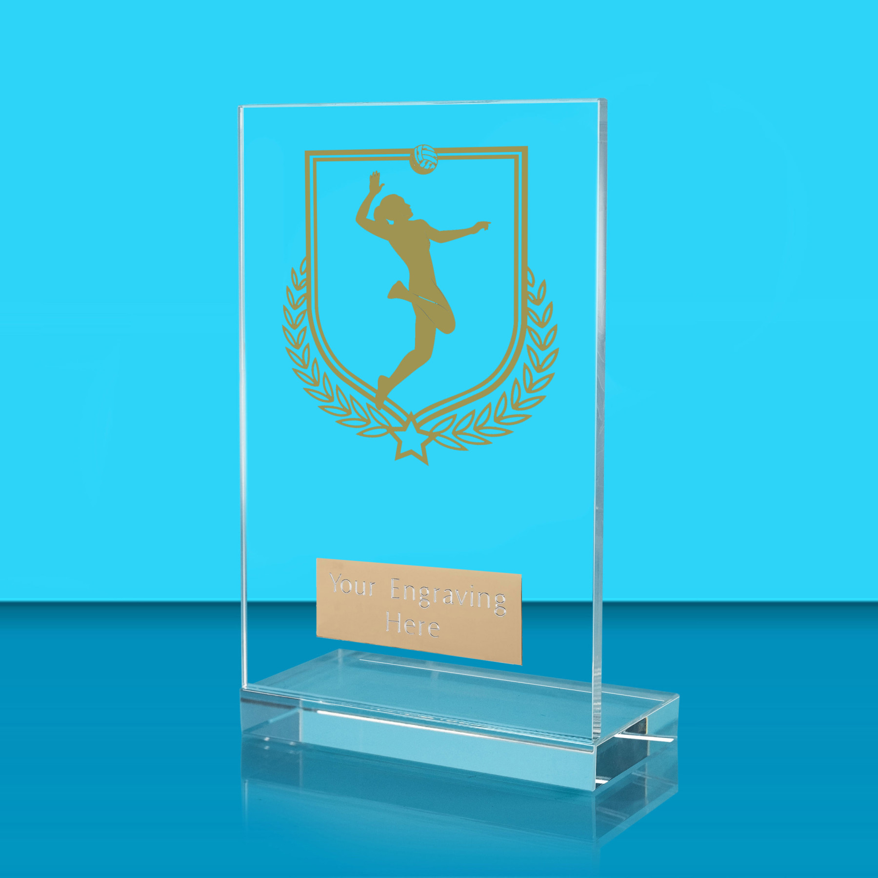UV Colour Printed Volleyball L Shaped Jade Glass Award