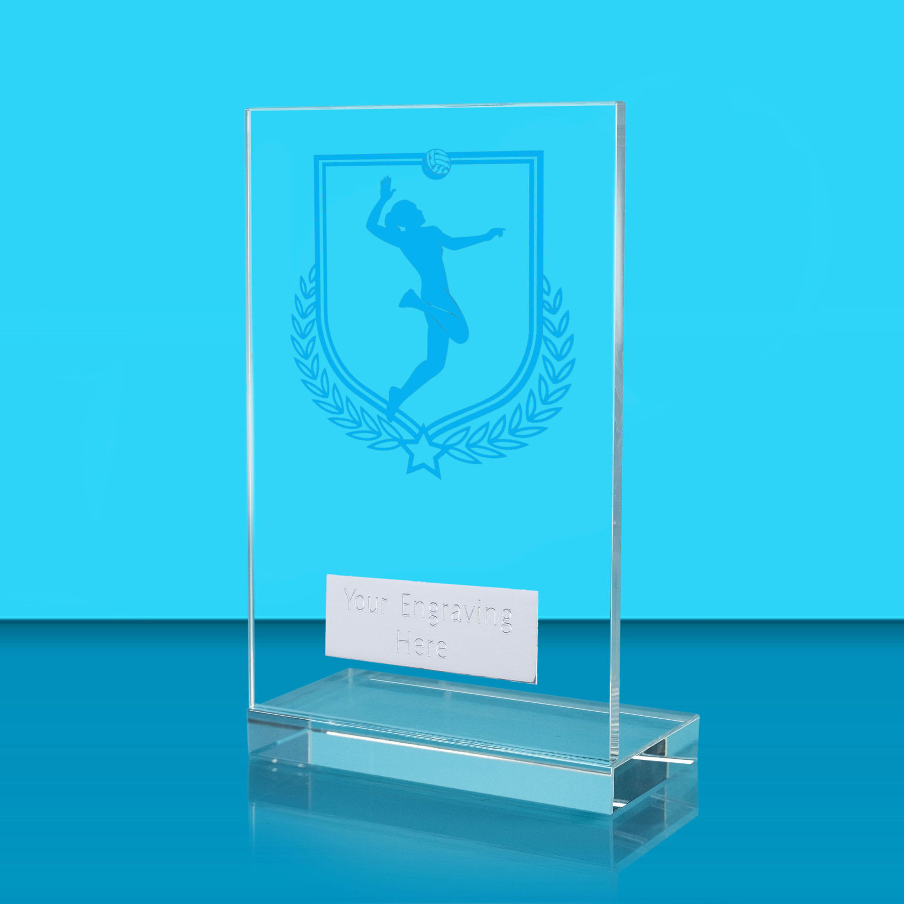UV Colour Printed Volleyball L Shaped Jade Glass Award