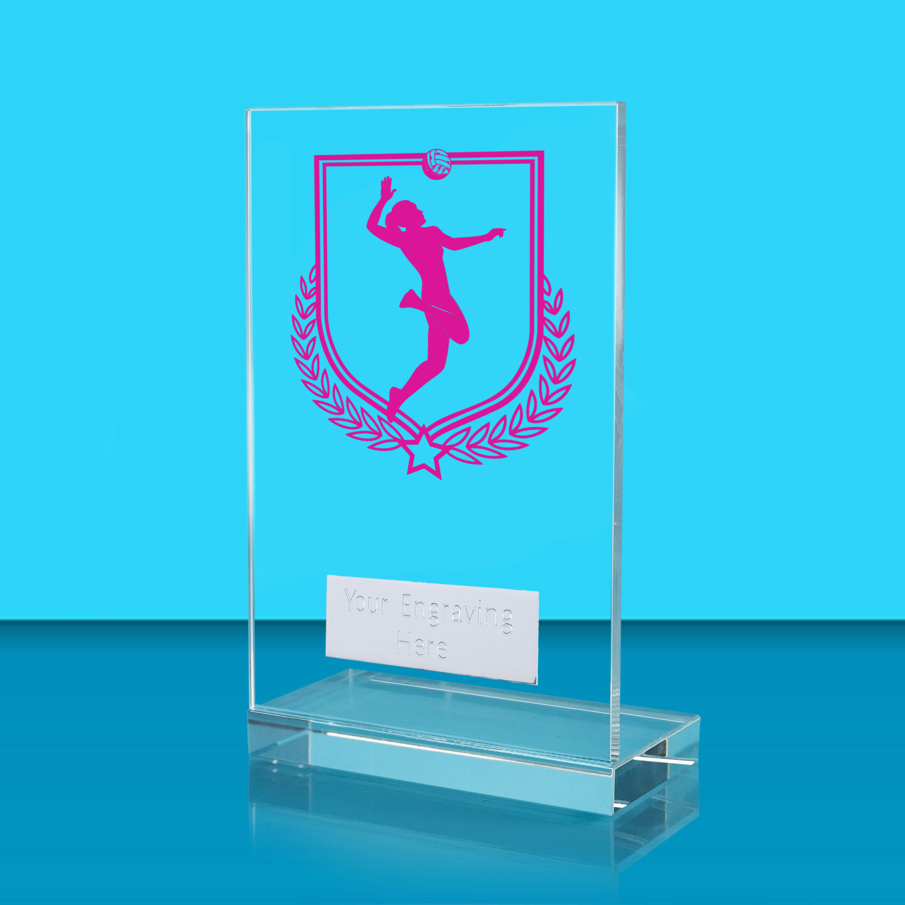 UV Colour Printed Volleyball L Shaped Jade Glass Award