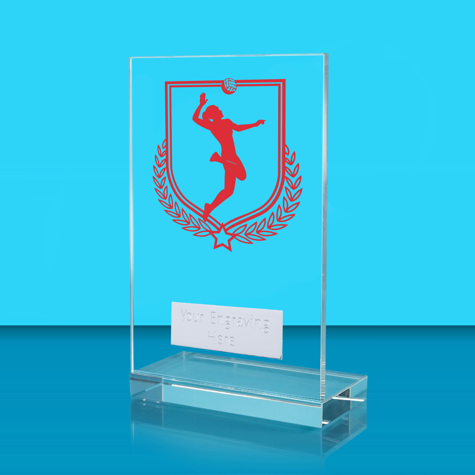 UV Colour Printed Volleyball L Shaped Jade Glass Award