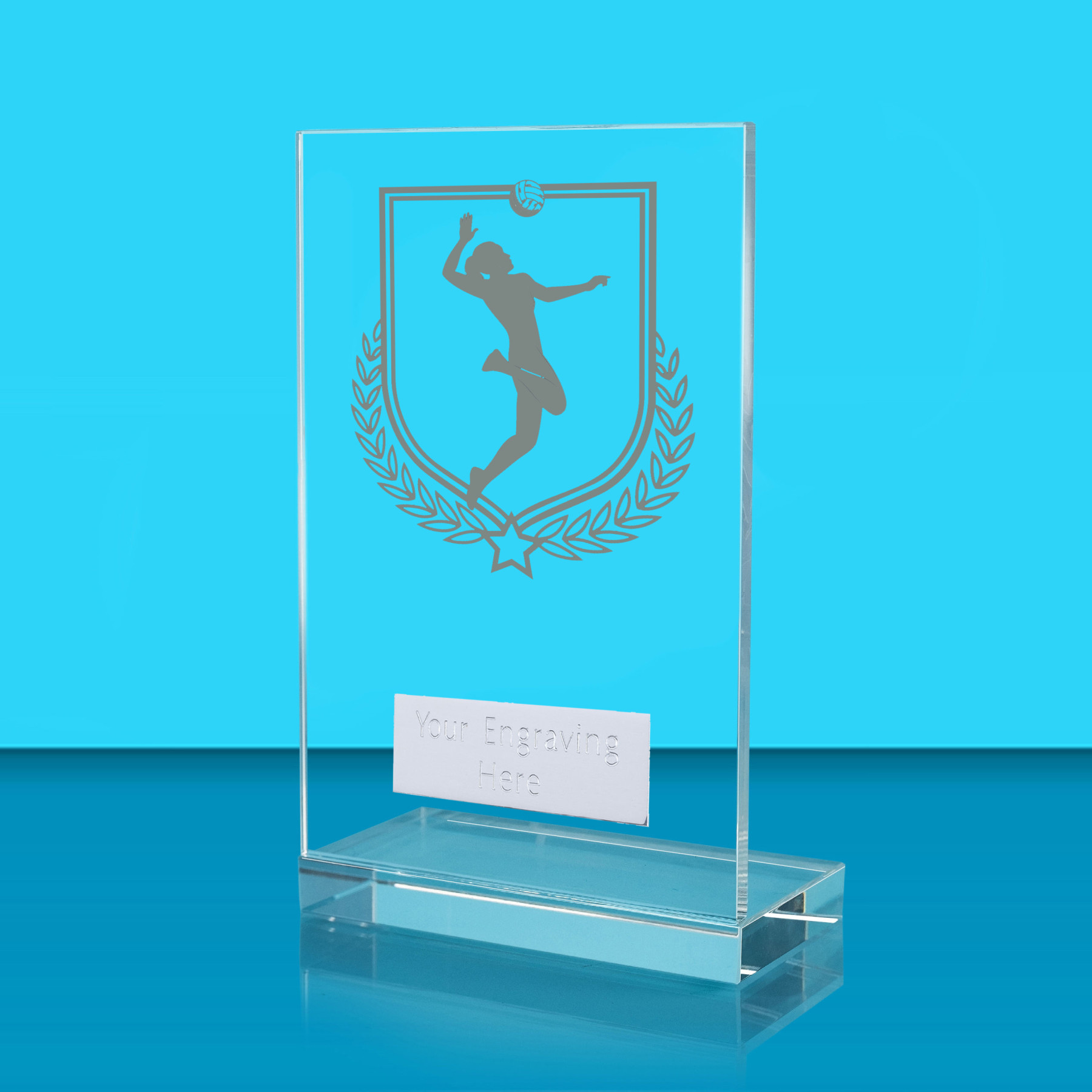 UV Colour Printed Volleyball L Shaped Jade Glass Award