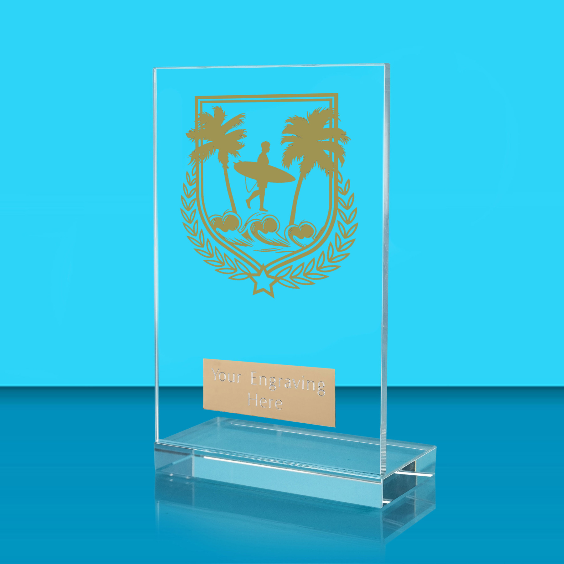 UV Colour Printed Surfing L Shaped Jade Glass Award