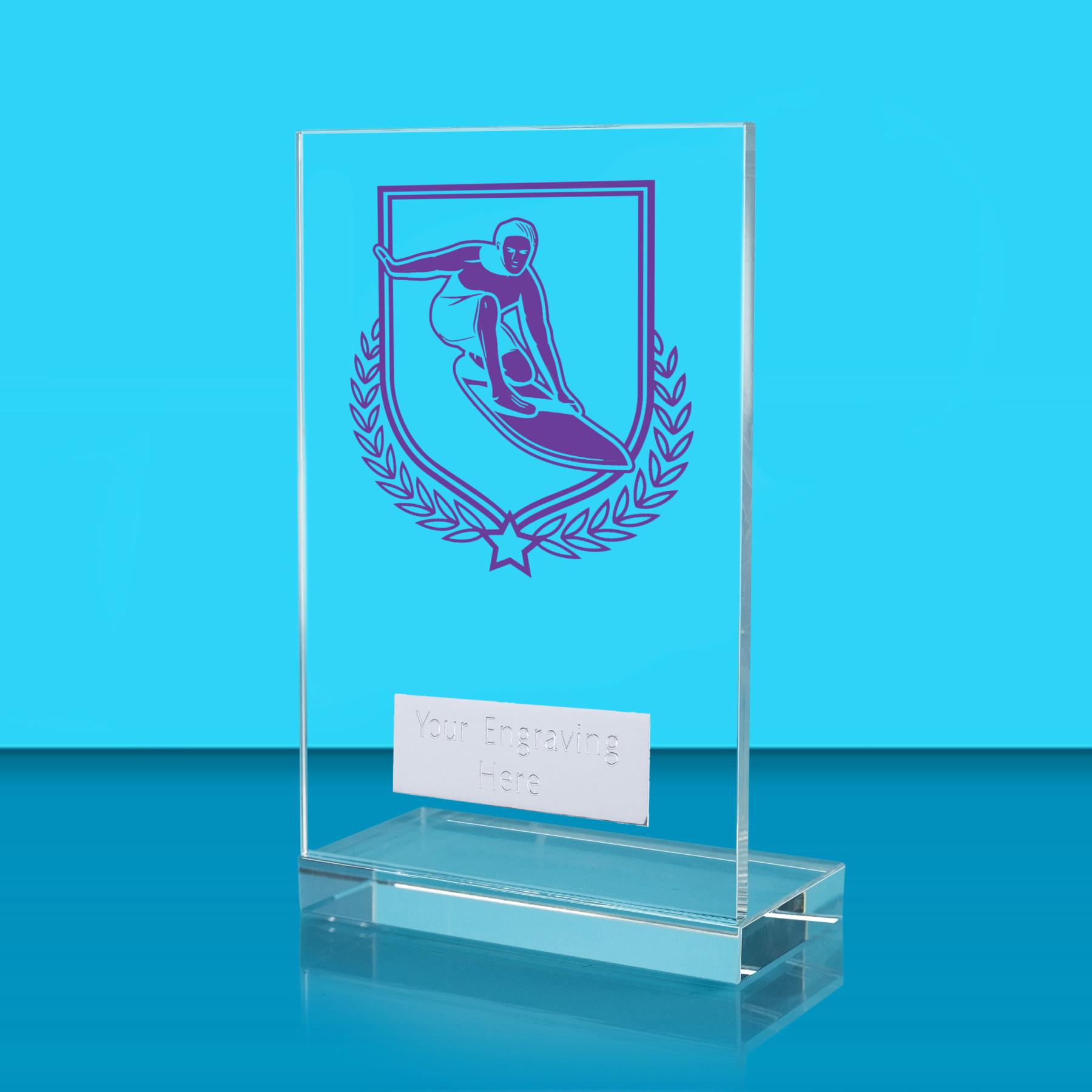 UV Colour Printed Surfing L Shaped Jade Glass Award