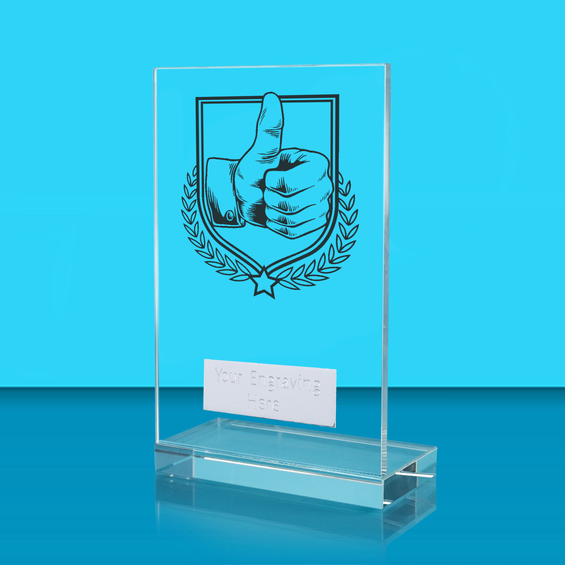 UV Colour Printed Thumbs Up L Shaped Jade Glass Award