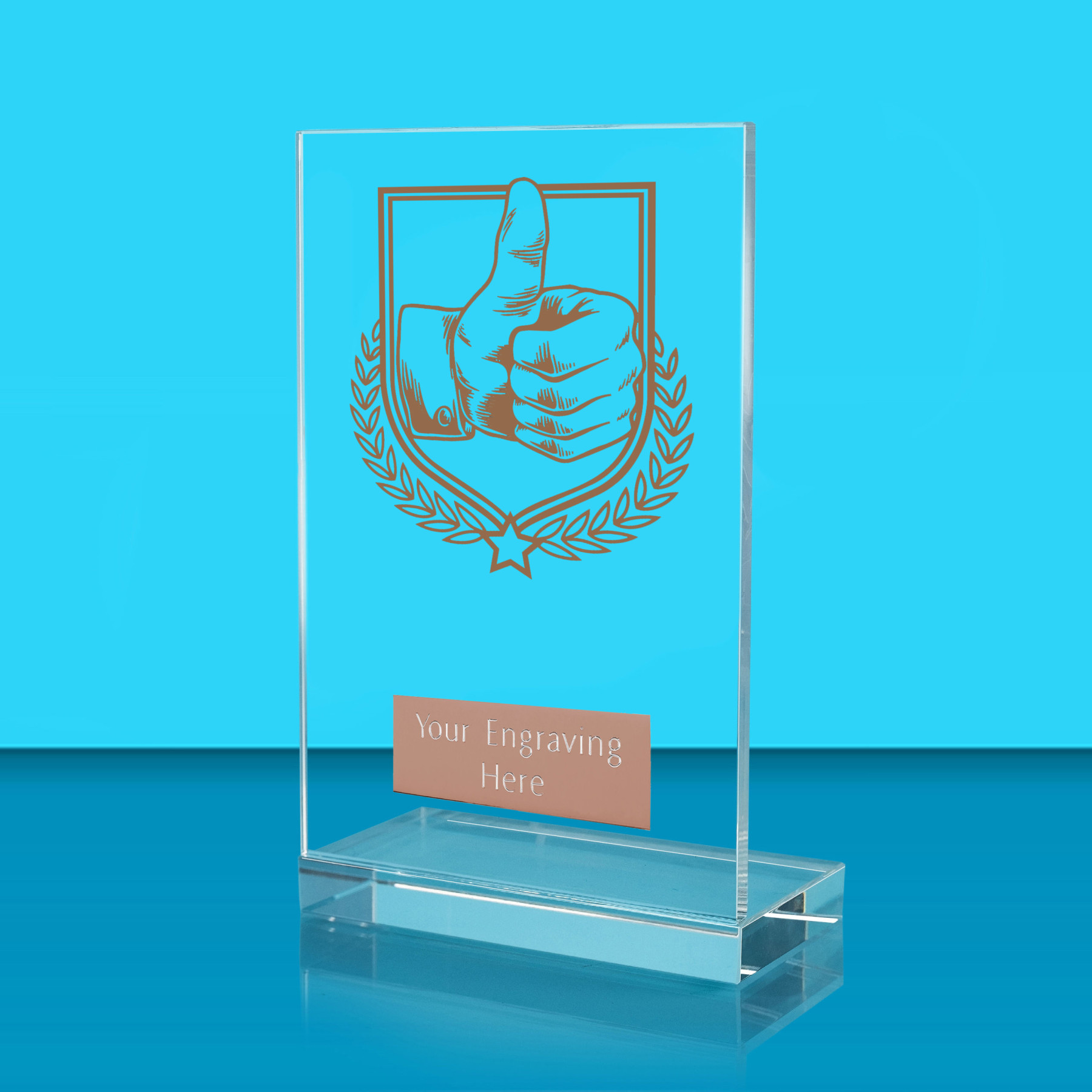 UV Colour Printed Thumbs Up L Shaped Jade Glass Award