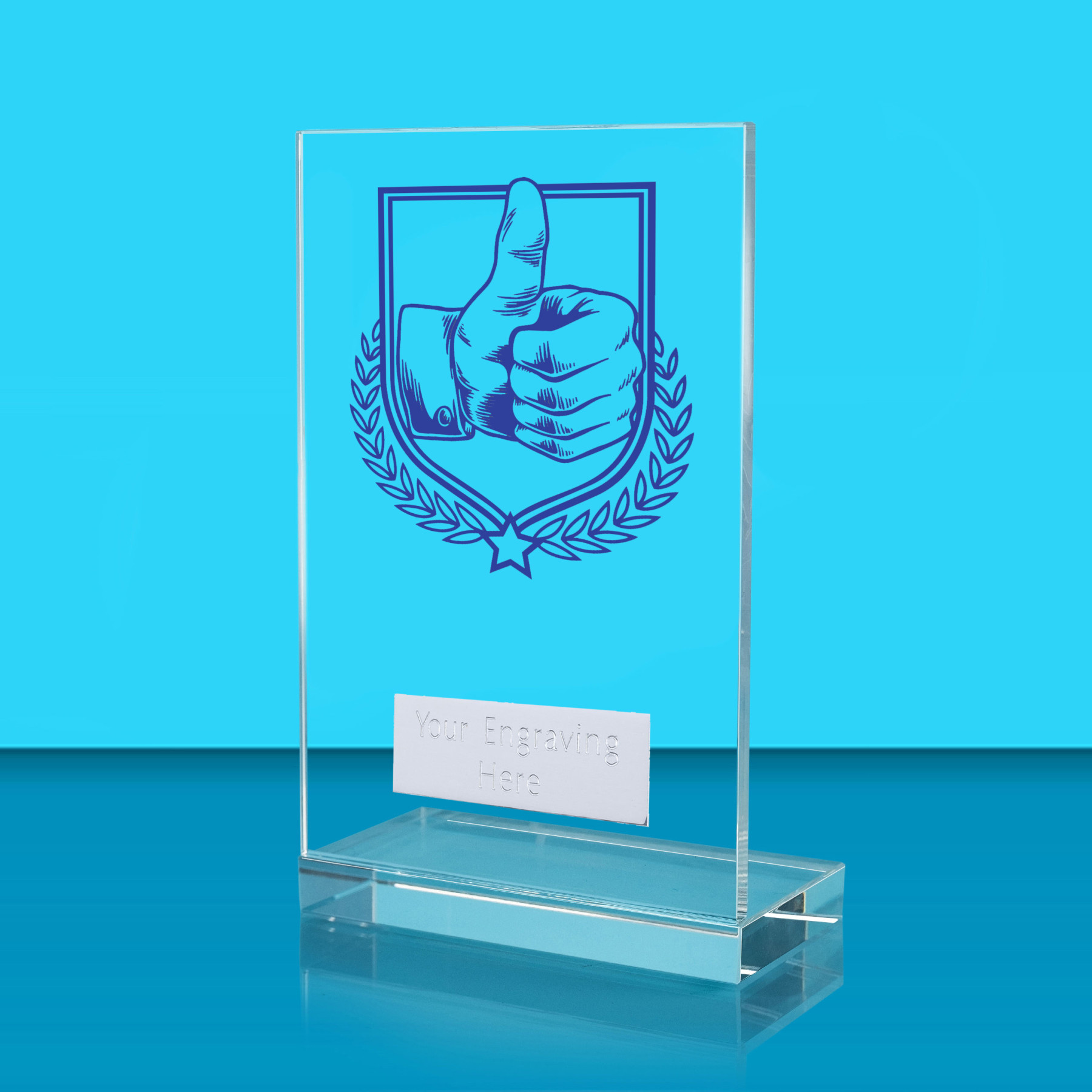 UV Colour Printed Thumbs Up L Shaped Jade Glass Award