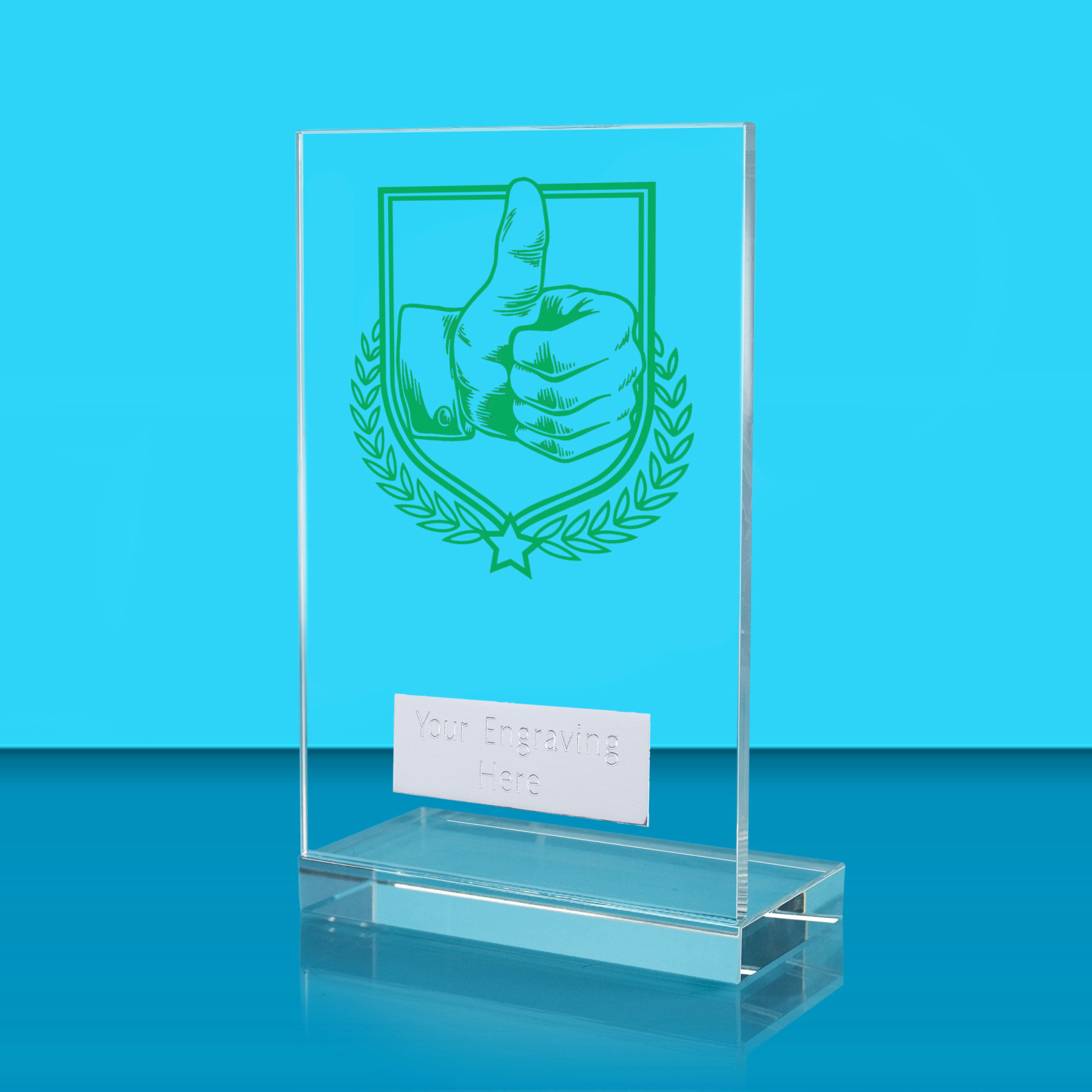 UV Colour Printed Thumbs Up L Shaped Jade Glass Award