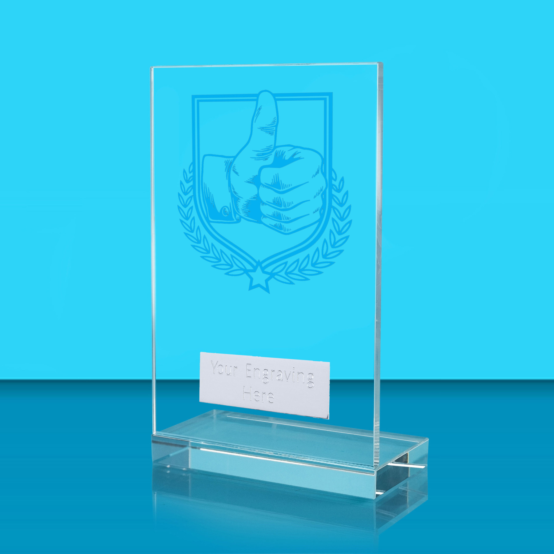 UV Colour Printed Thumbs Up L Shaped Jade Glass Award