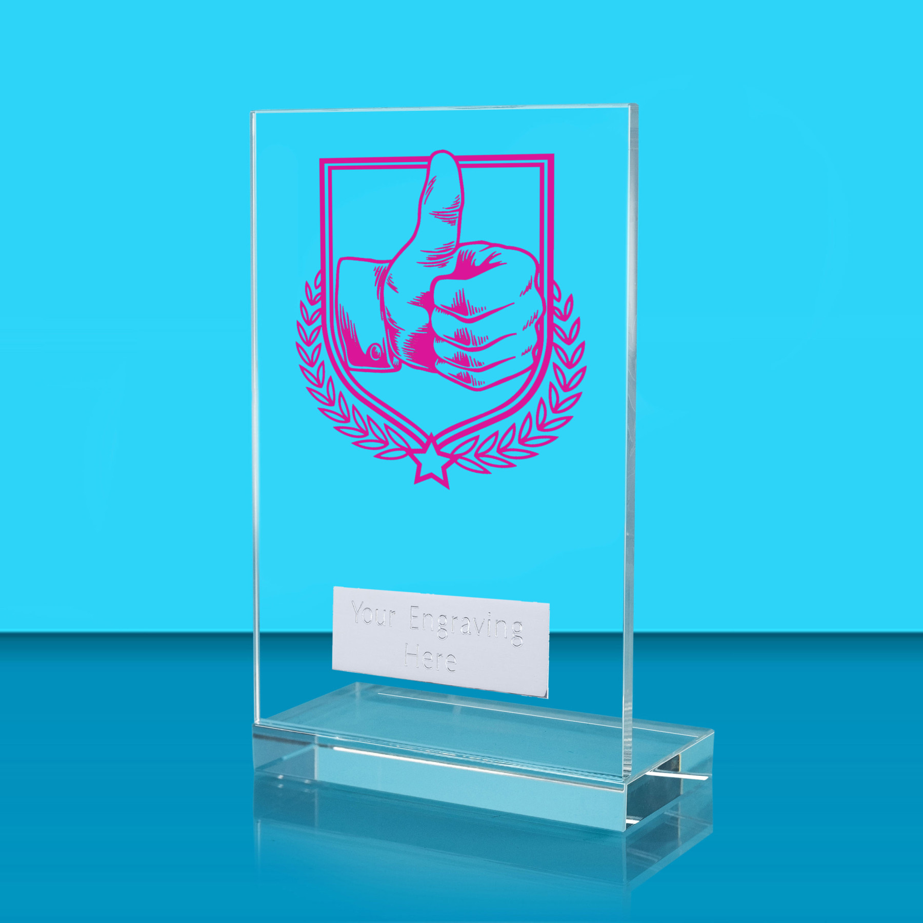 UV Colour Printed Thumbs Up L Shaped Jade Glass Award