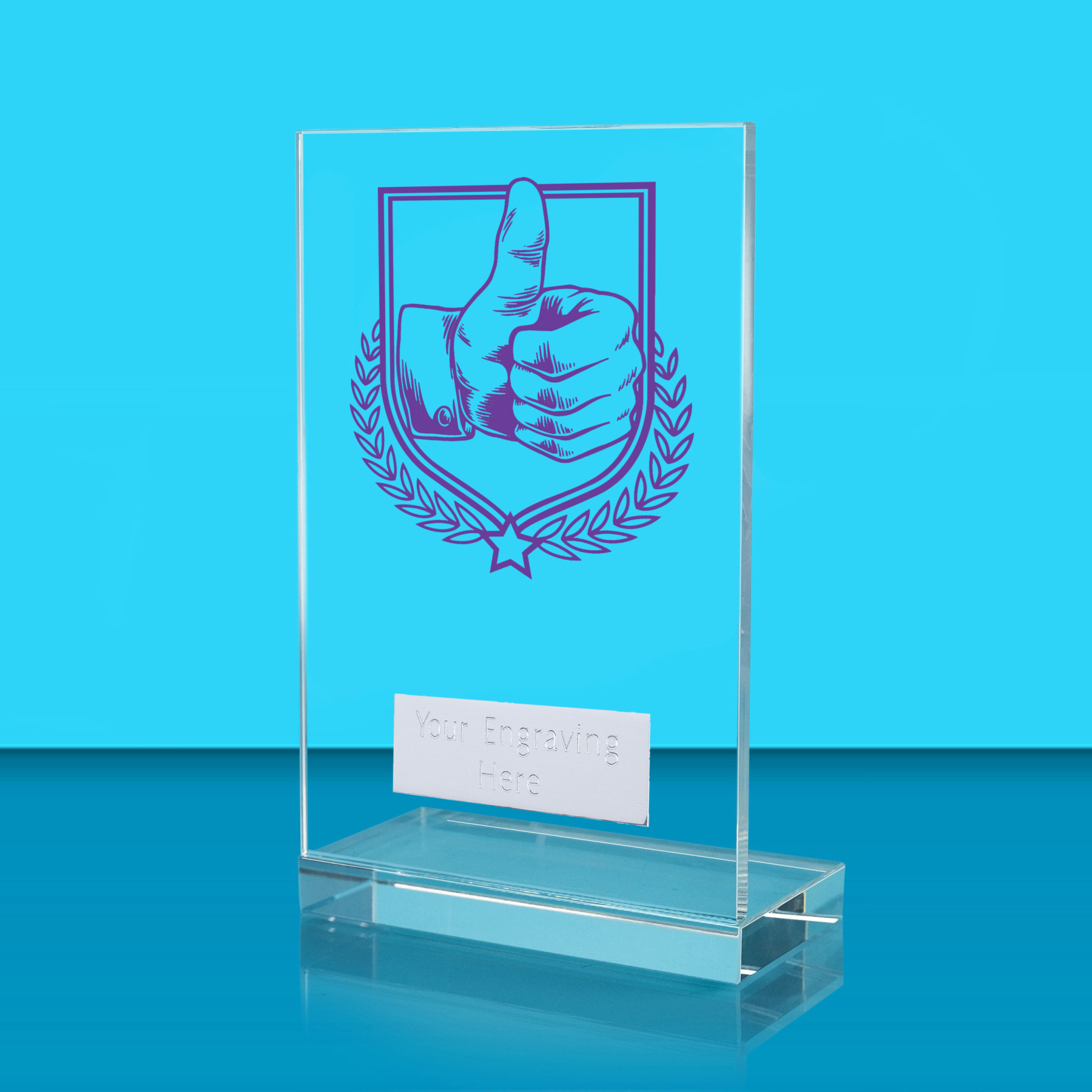 UV Colour Printed Thumbs Up L Shaped Jade Glass Award