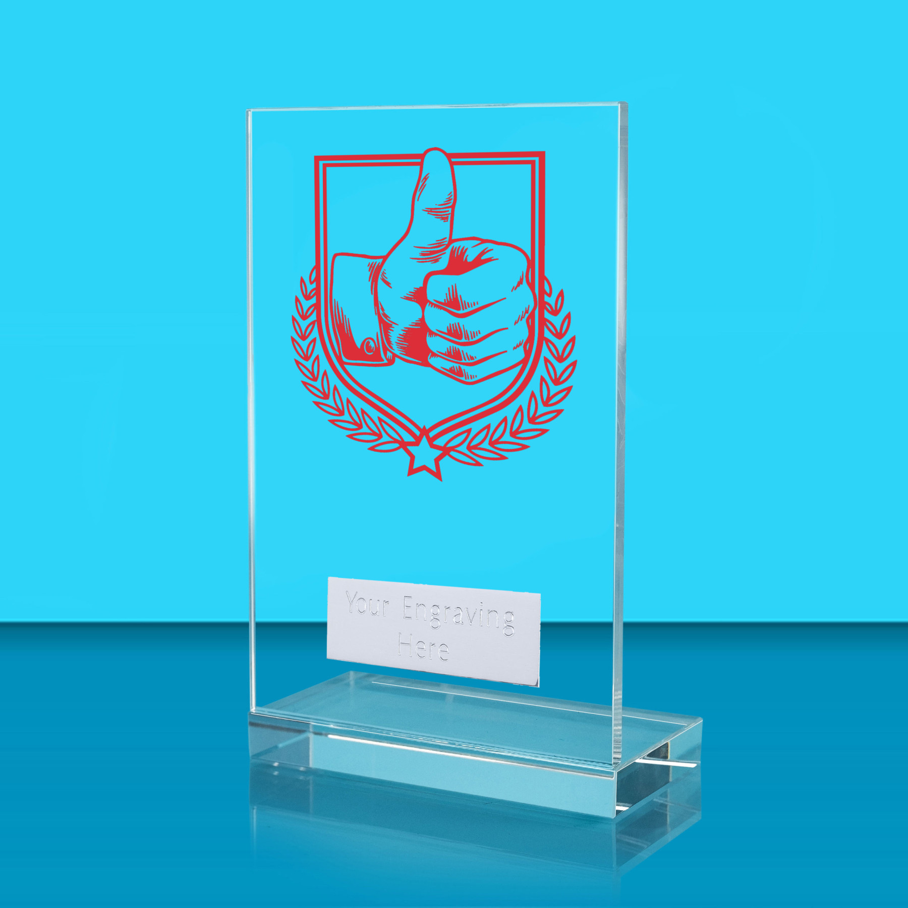 UV Colour Printed Thumbs Up L Shaped Jade Glass Award