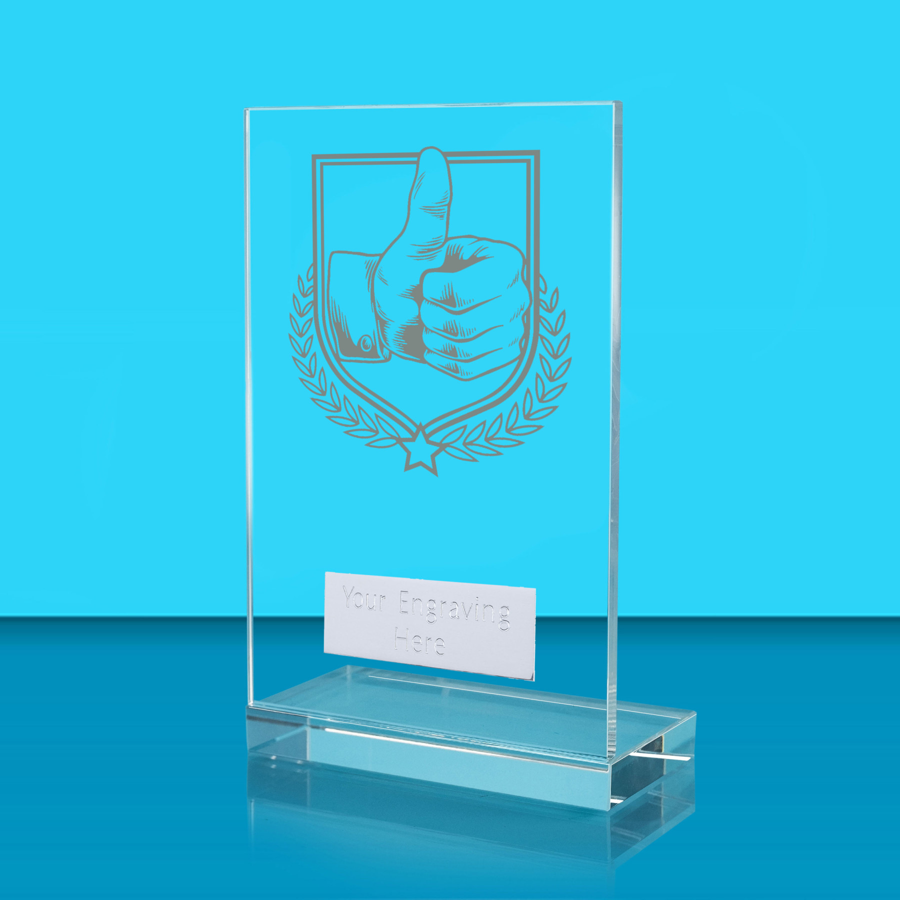 UV Colour Printed Thumbs Up L Shaped Jade Glass Award