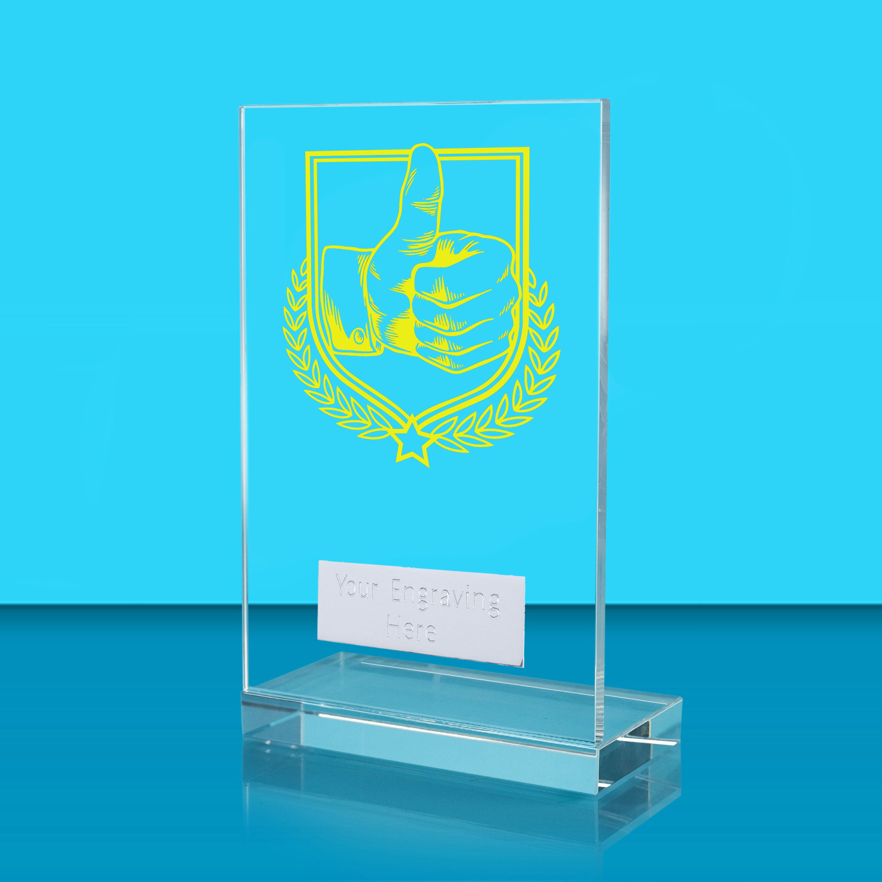 UV Colour Printed Thumbs Up L Shaped Jade Glass Award