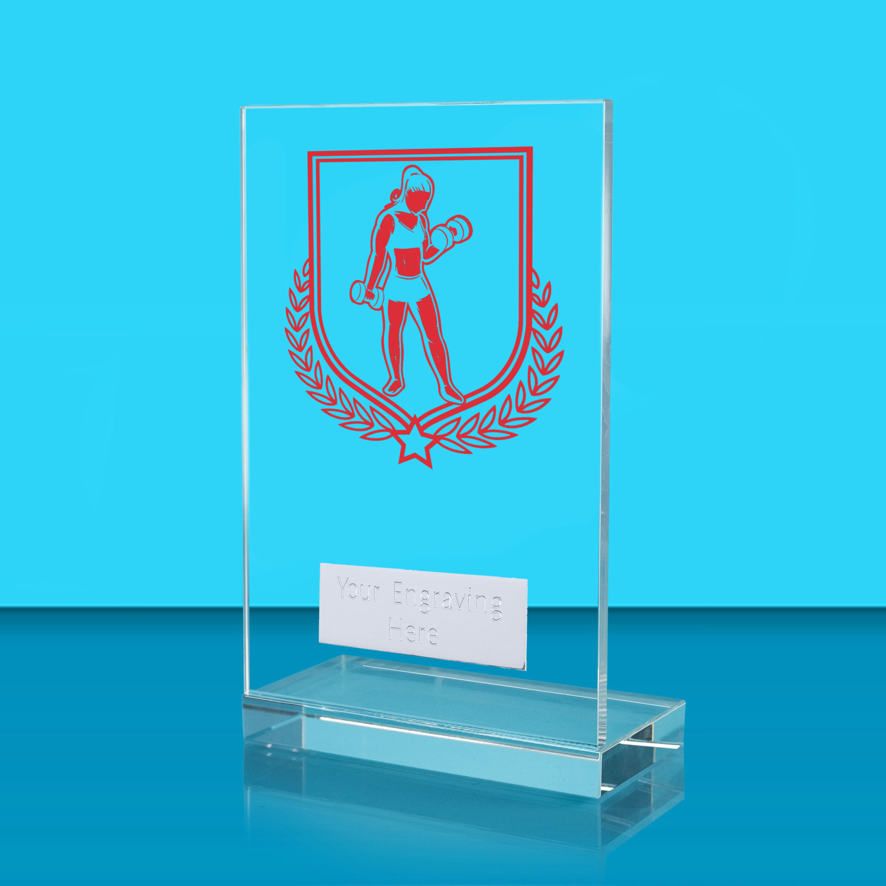 UV Colour Printed Female Weightlifting L Shaped Jade Glass Award