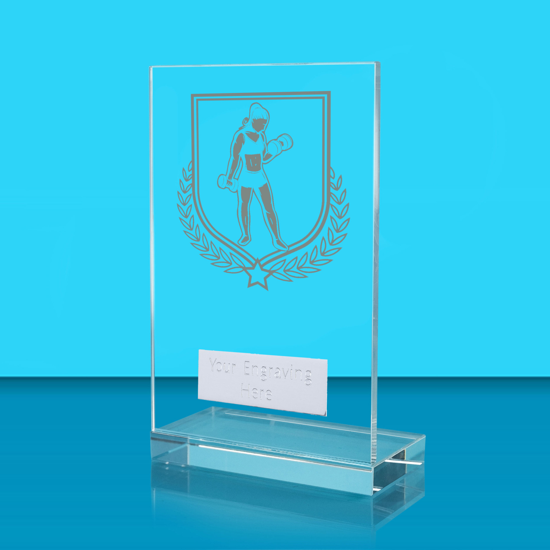 UV Colour Printed Female Weightlifting L Shaped Jade Glass Award
