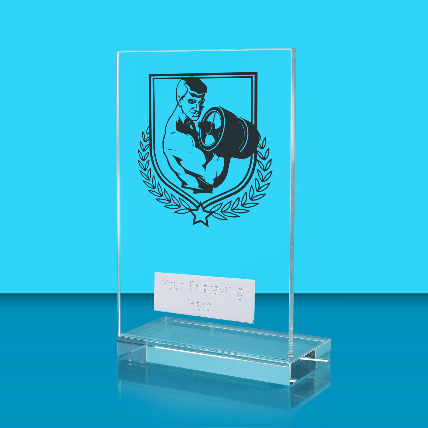 UV Colour Printed Weightlifting L Shaped Jade Glass Award