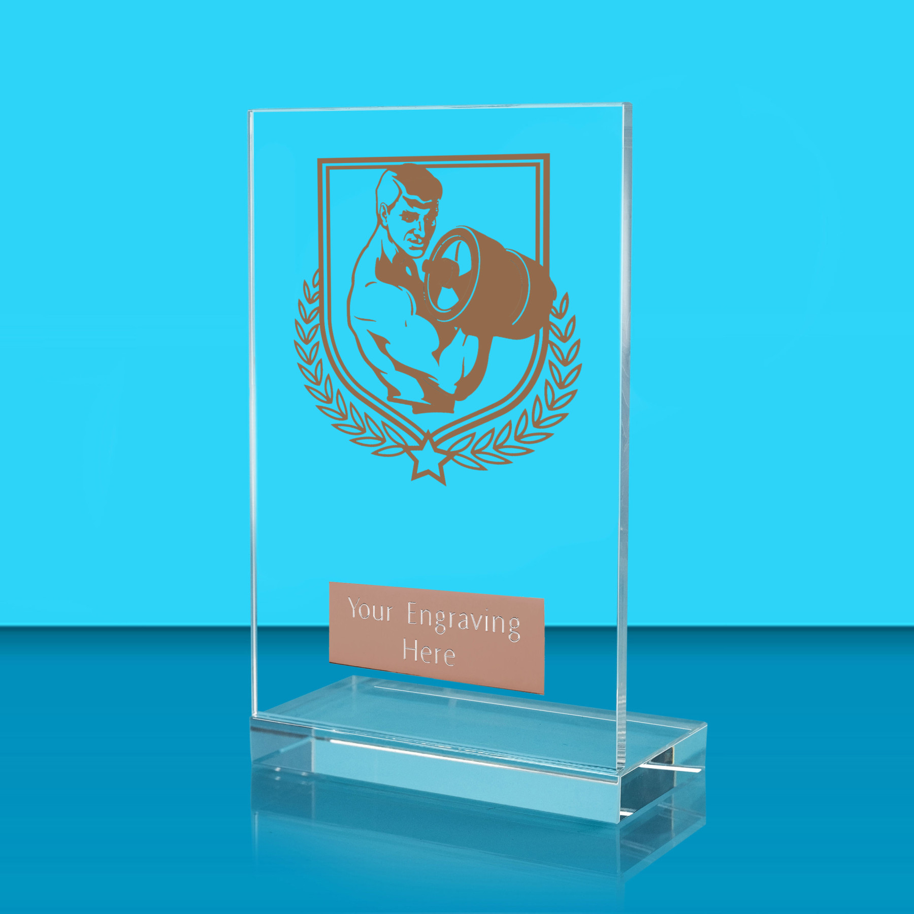 UV Colour Printed Weightlifting L Shaped Jade Glass Award