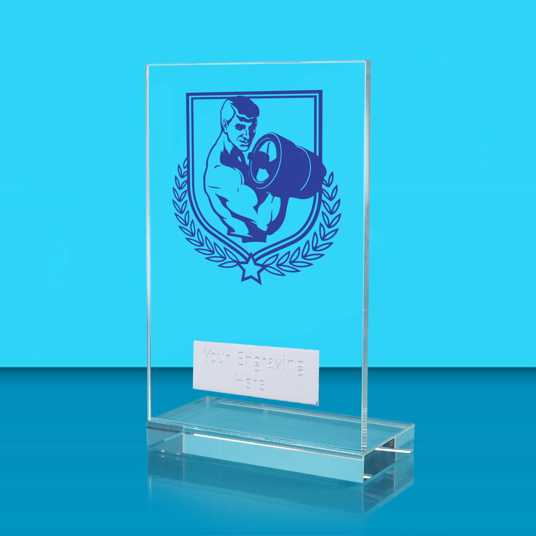 UV Colour Printed Weightlifting L Shaped Jade Glass Award