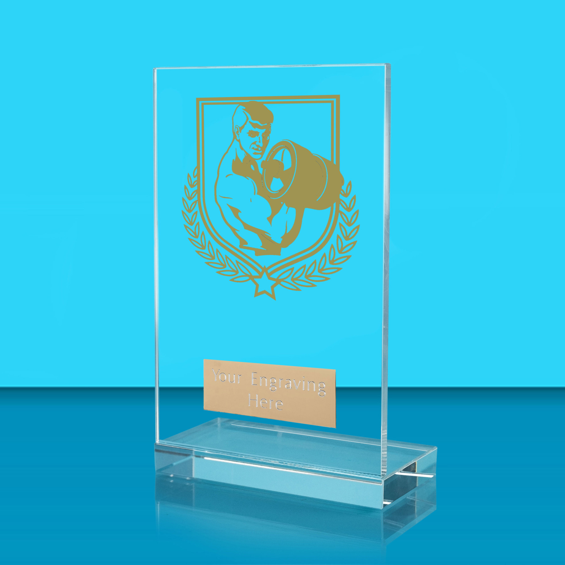 UV Colour Printed Weightlifting L Shaped Jade Glass Award