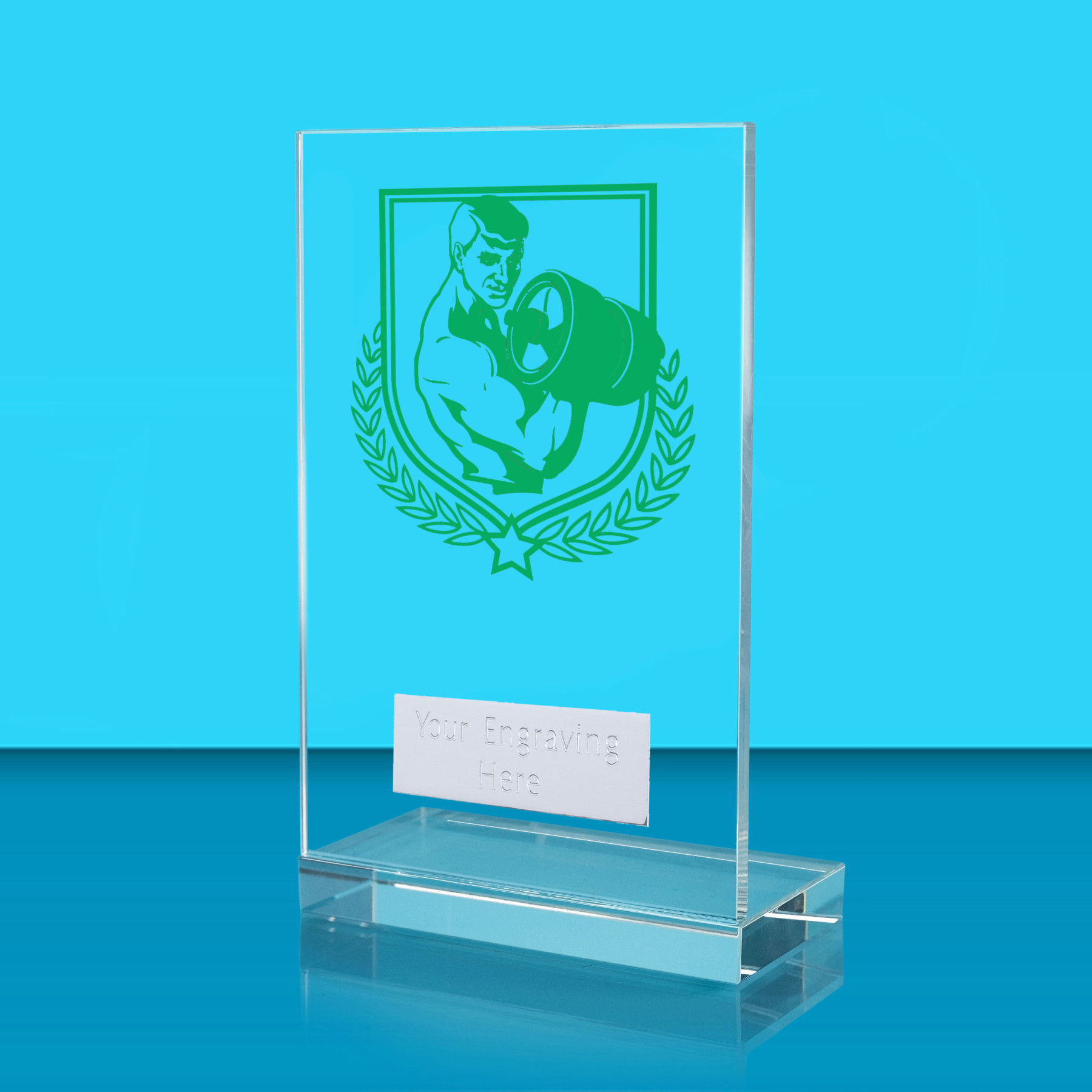 UV Colour Printed Weightlifting L Shaped Jade Glass Award