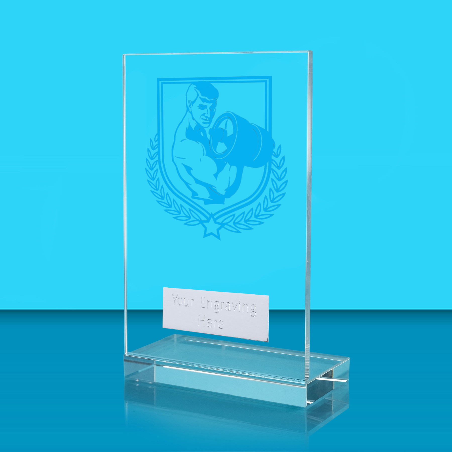 UV Colour Printed Weightlifting L Shaped Jade Glass Award