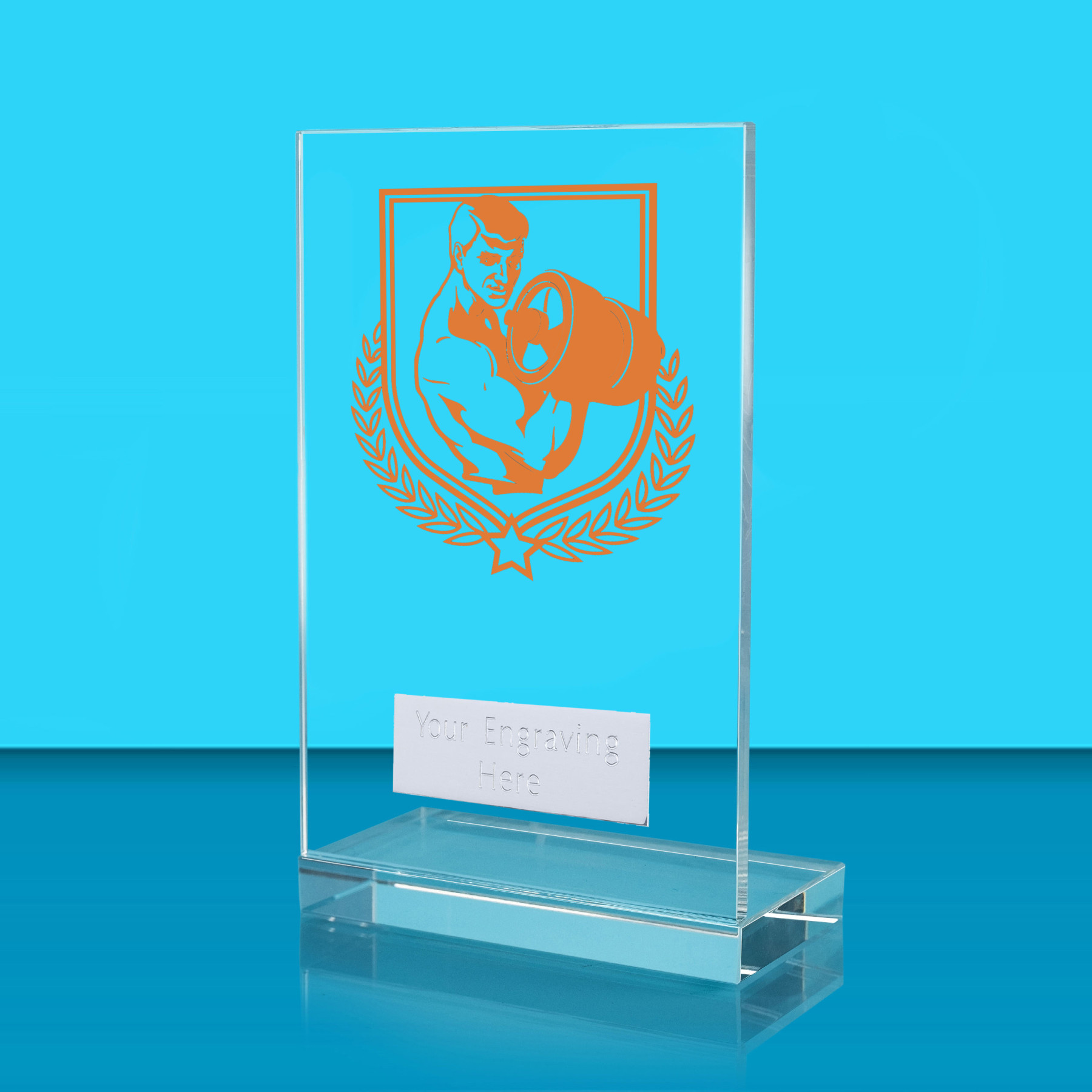 UV Colour Printed Weightlifting L Shaped Jade Glass Award