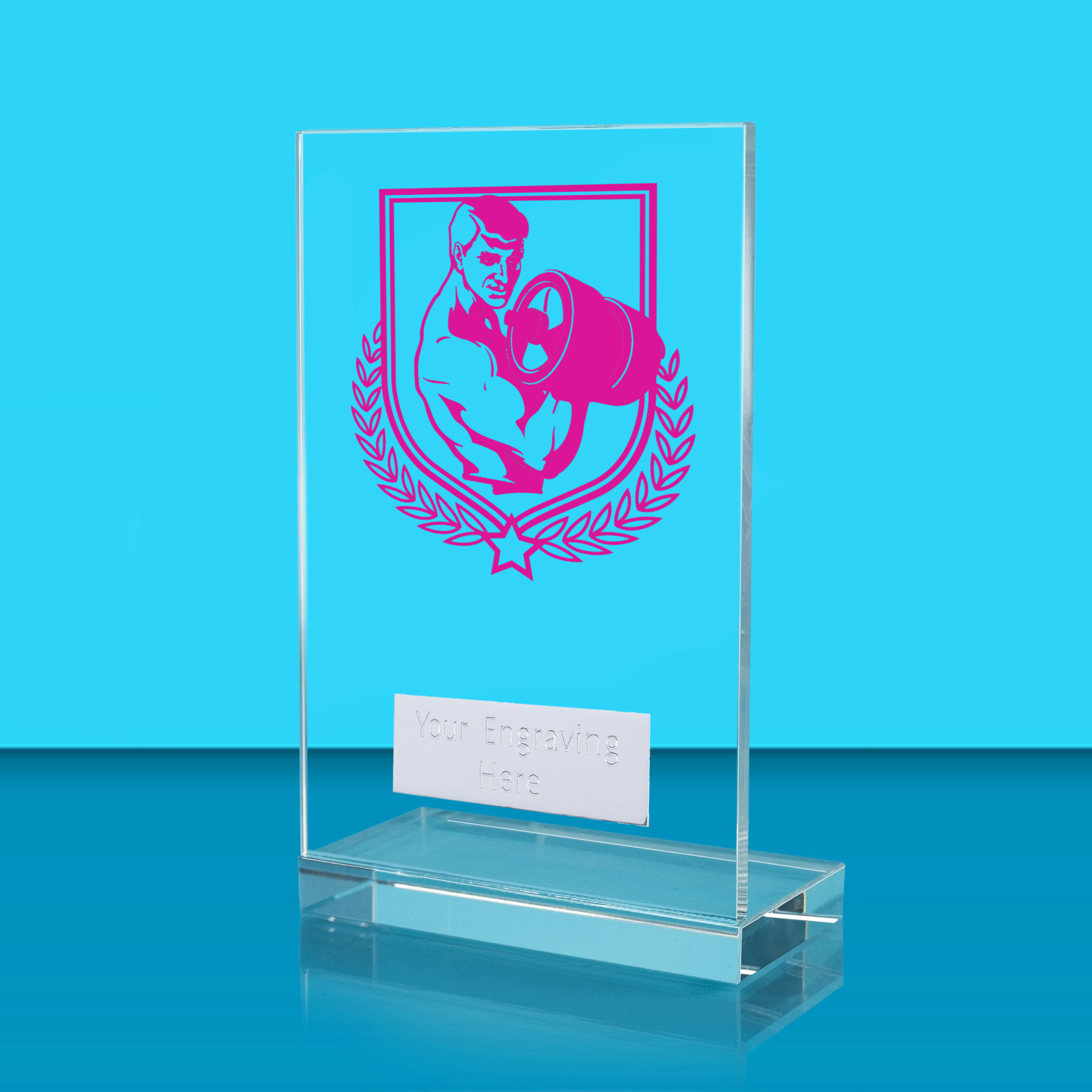 UV Colour Printed Weightlifting L Shaped Jade Glass Award
