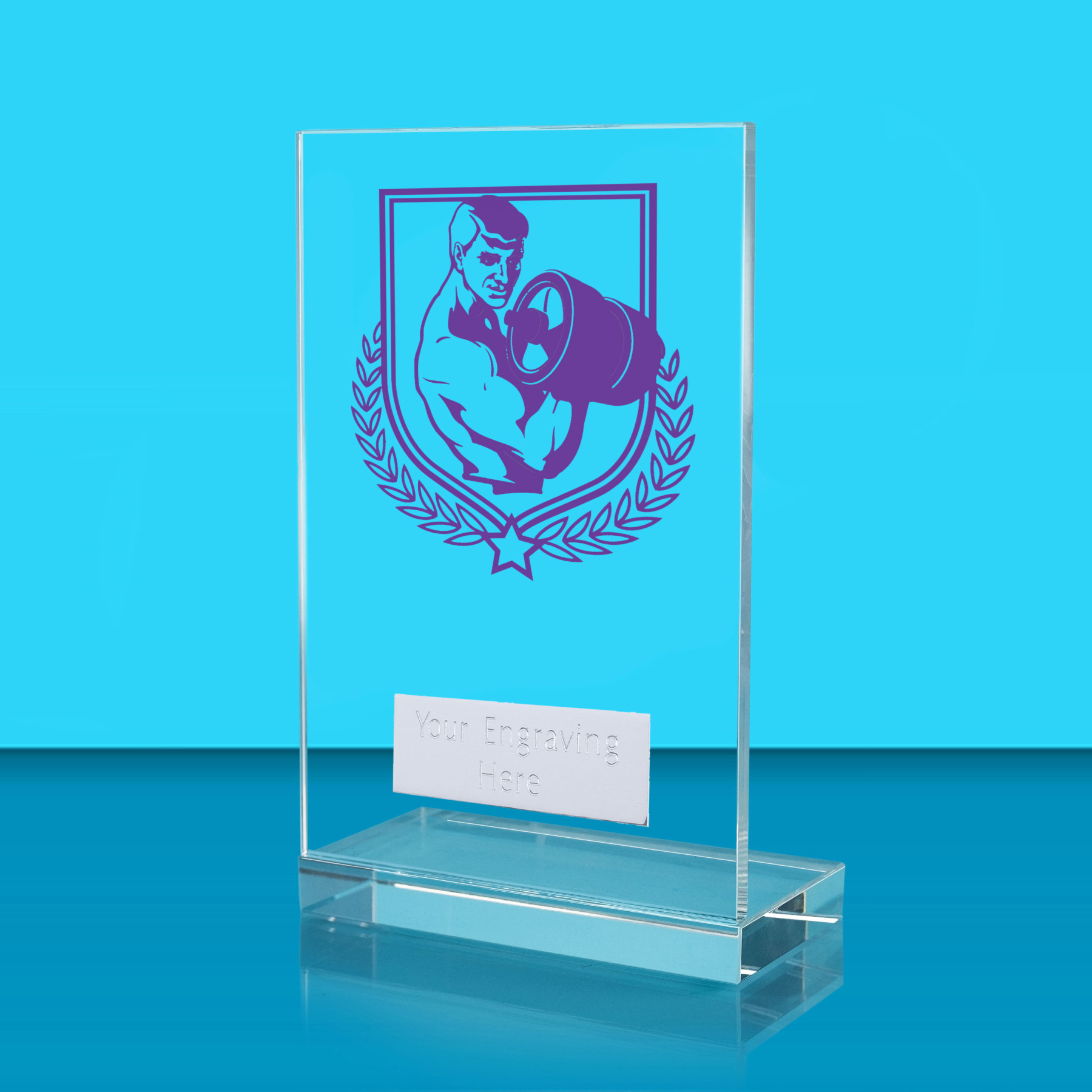UV Colour Printed Weightlifting L Shaped Jade Glass Award