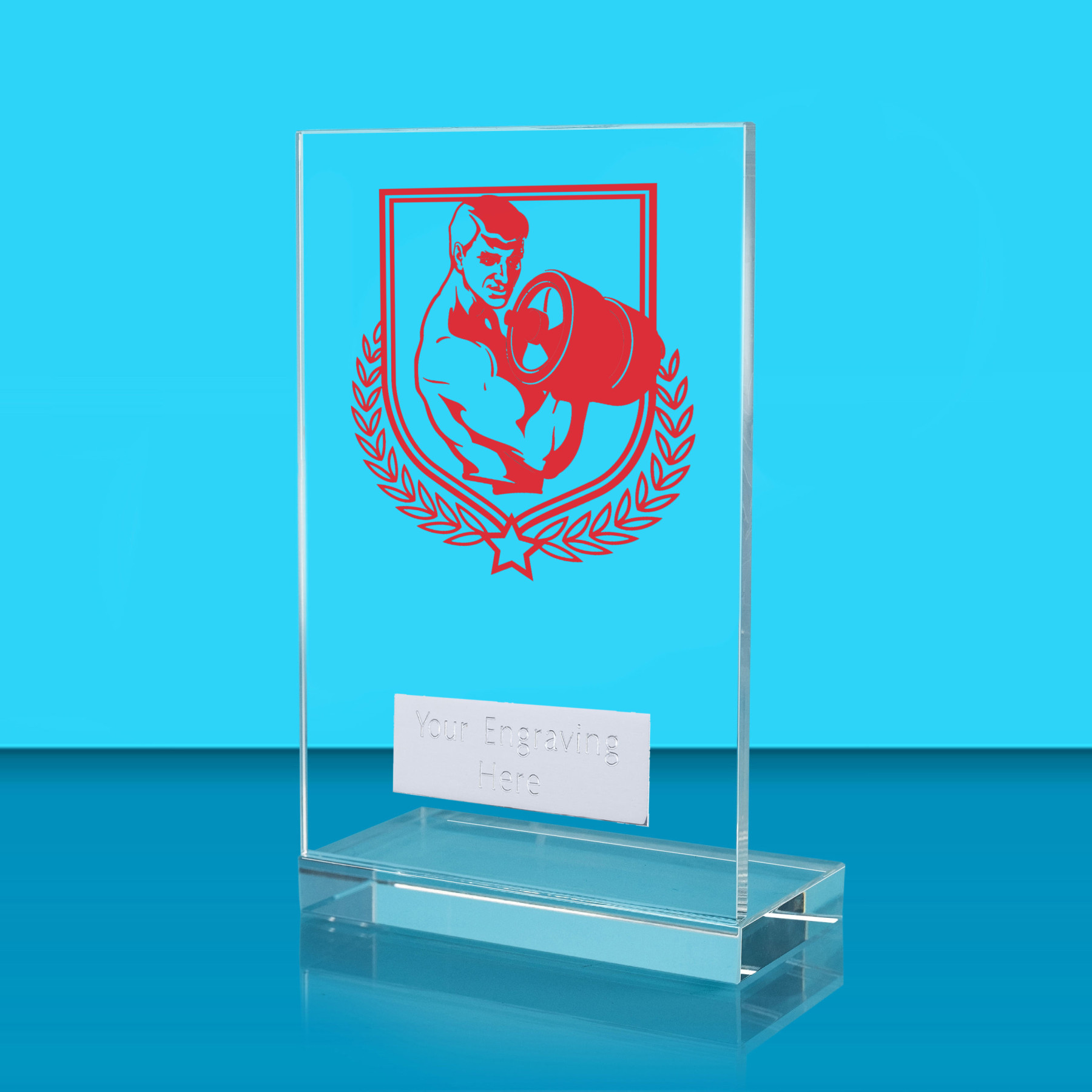UV Colour Printed Weightlifting L Shaped Jade Glass Award