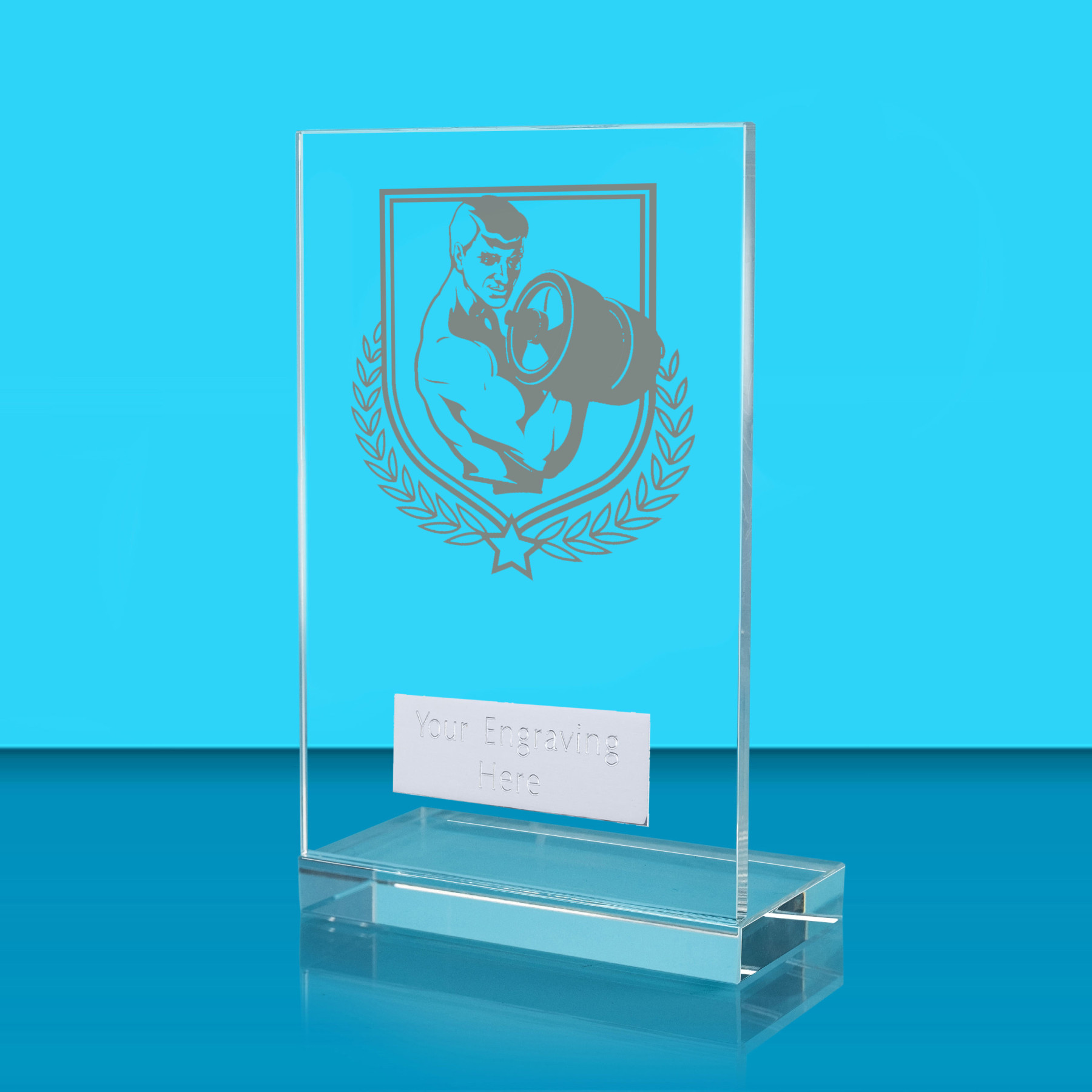UV Colour Printed Weightlifting L Shaped Jade Glass Award