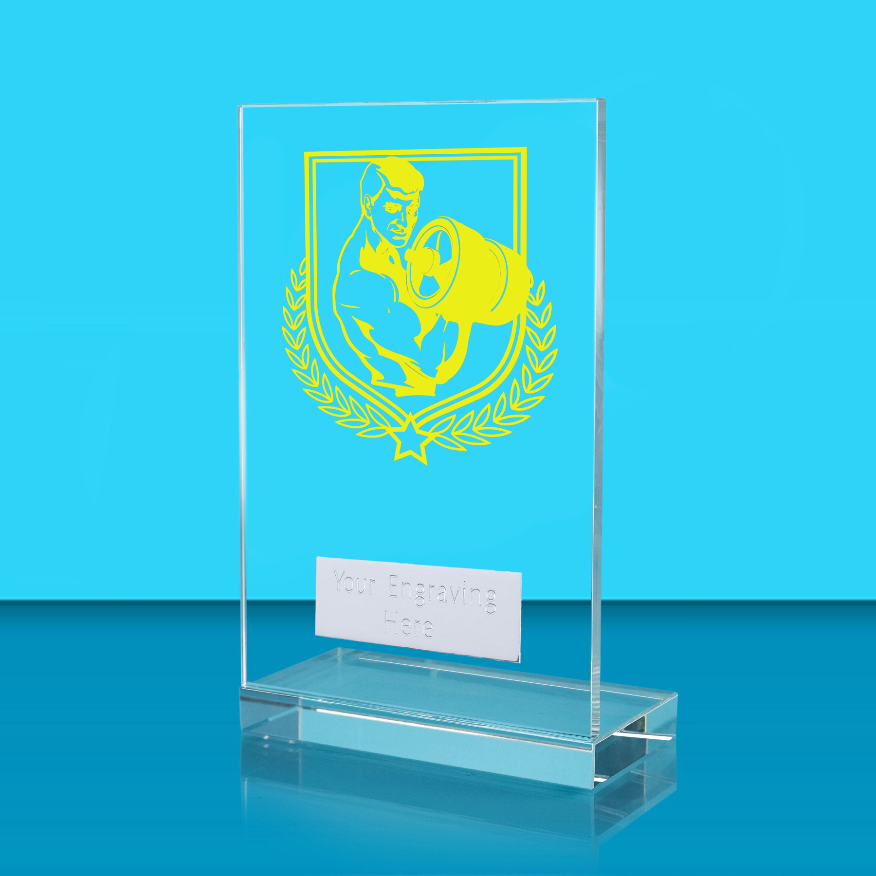 UV Colour Printed Weightlifting L Shaped Jade Glass Award