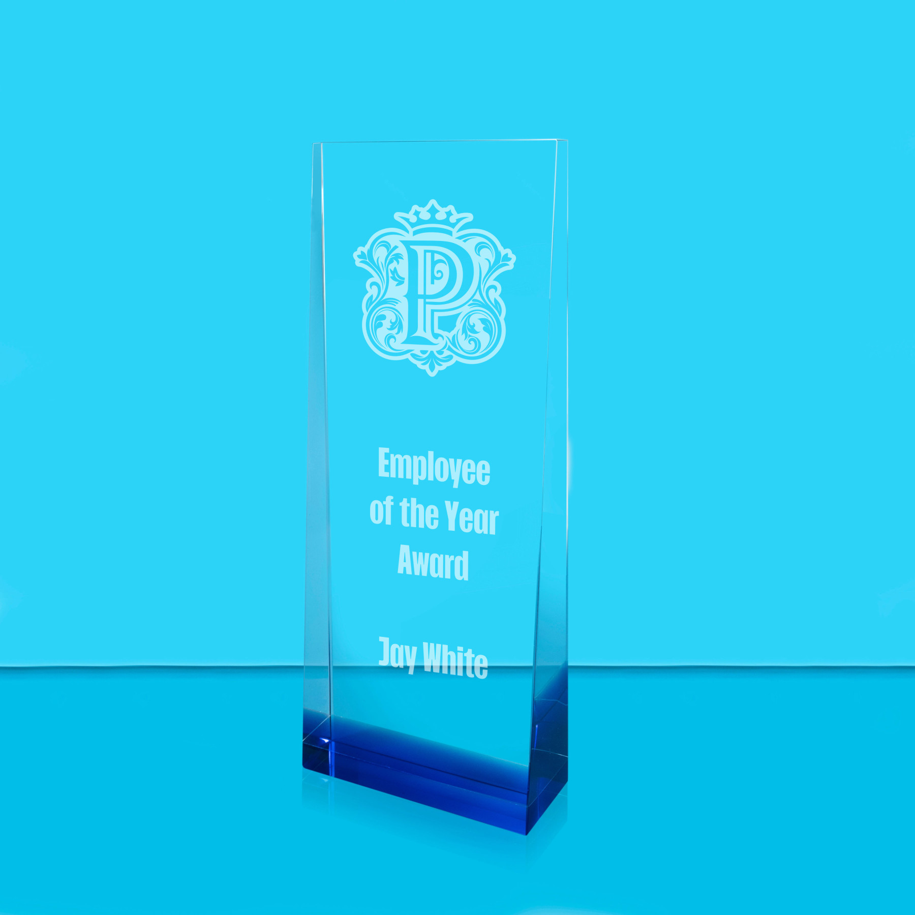 Egyptian Blue Crystal Wedge Award - Laser Engraving