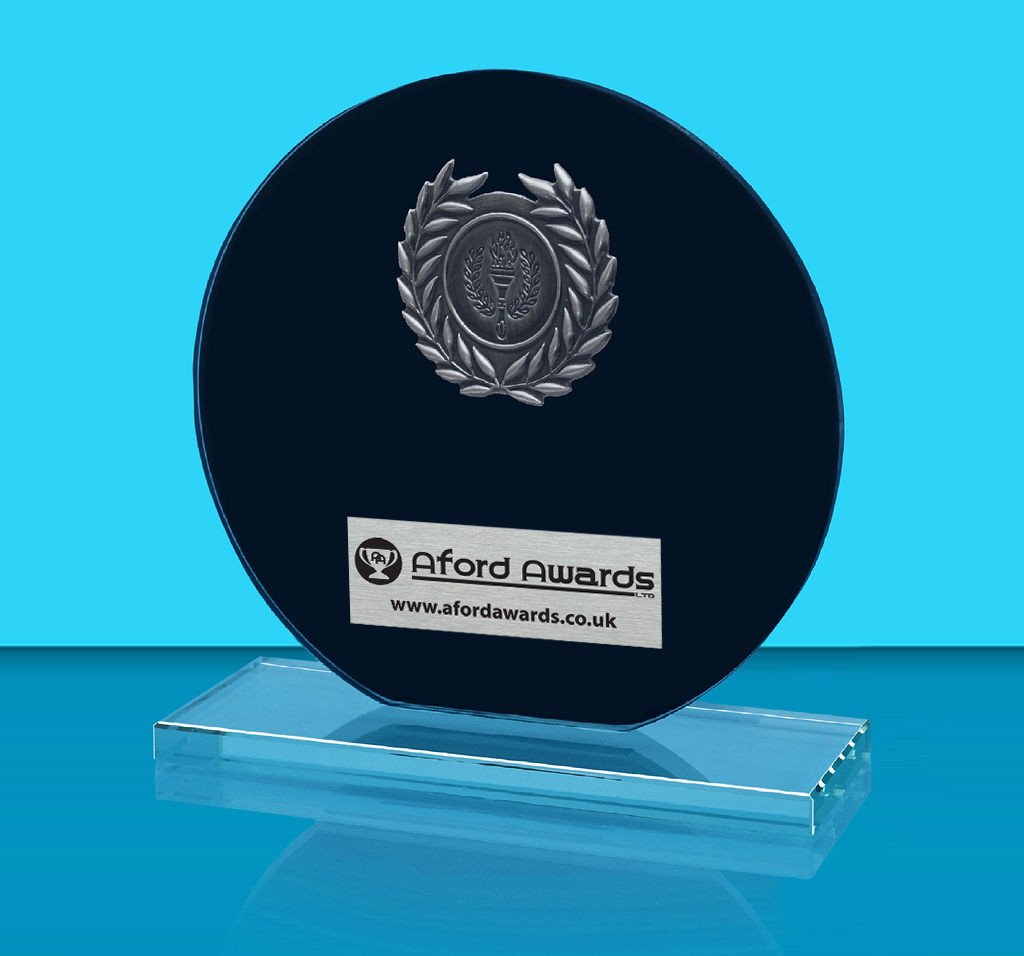 Jade Black Glass Award with Wreath