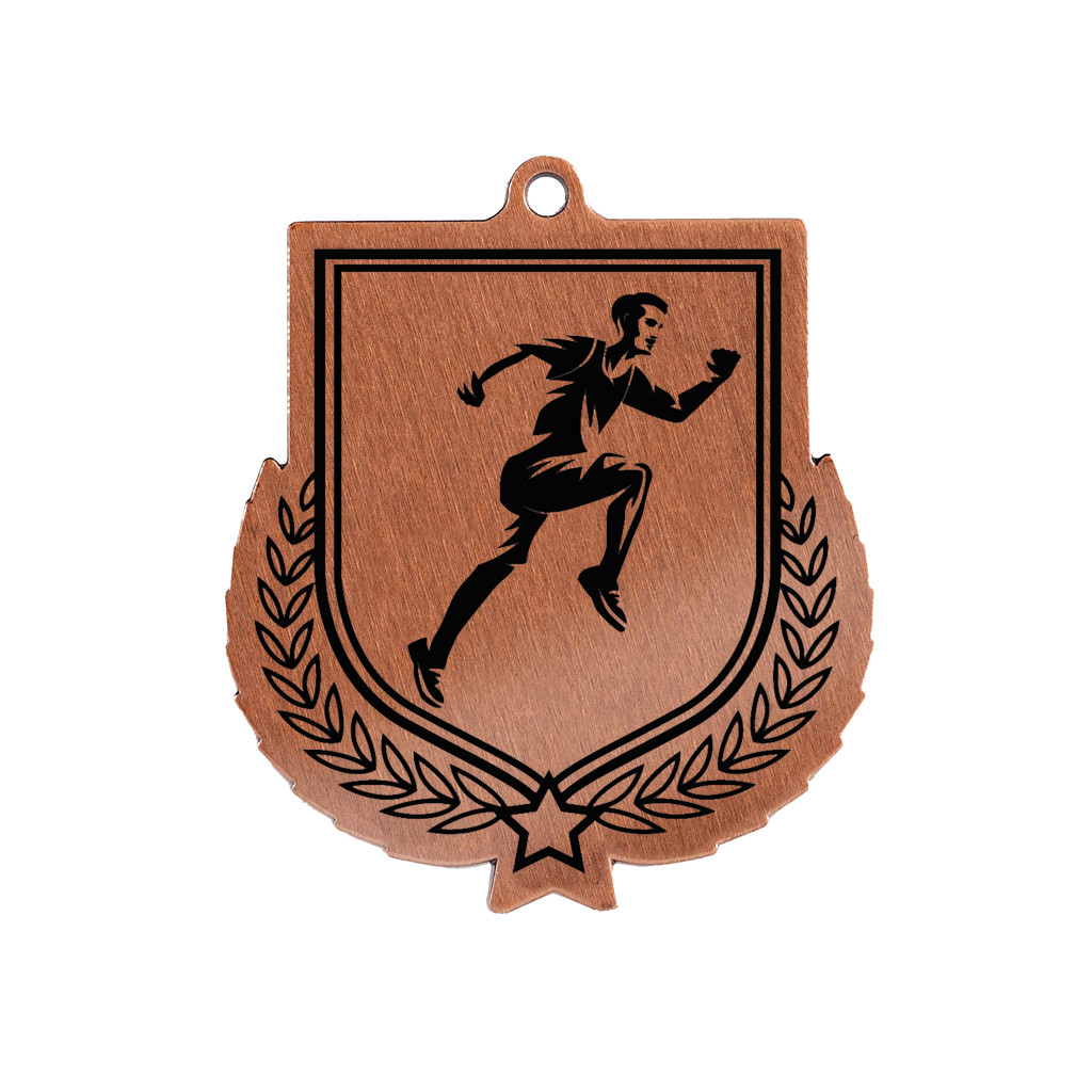 Colour Printed Male Runner Shield Shaped Medal