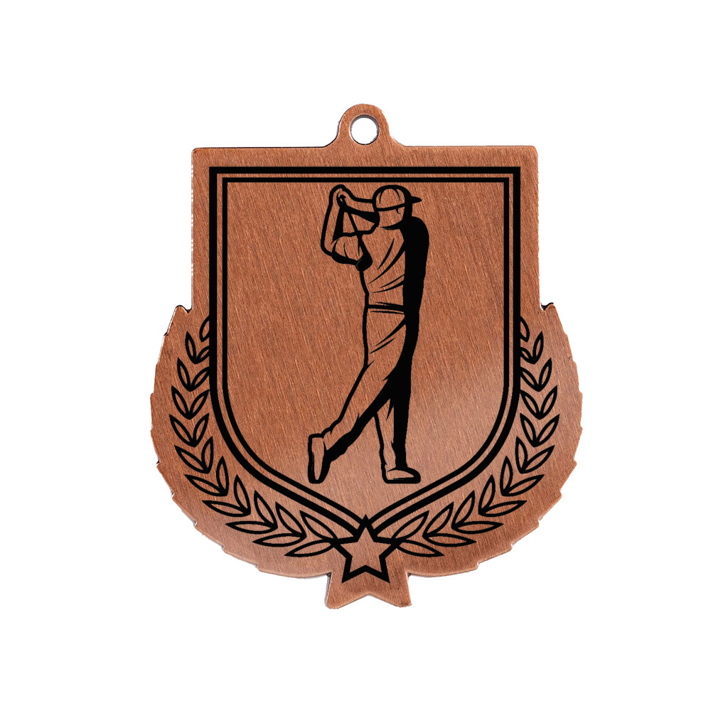 Colour Printed Golf Shield Shaped Medal