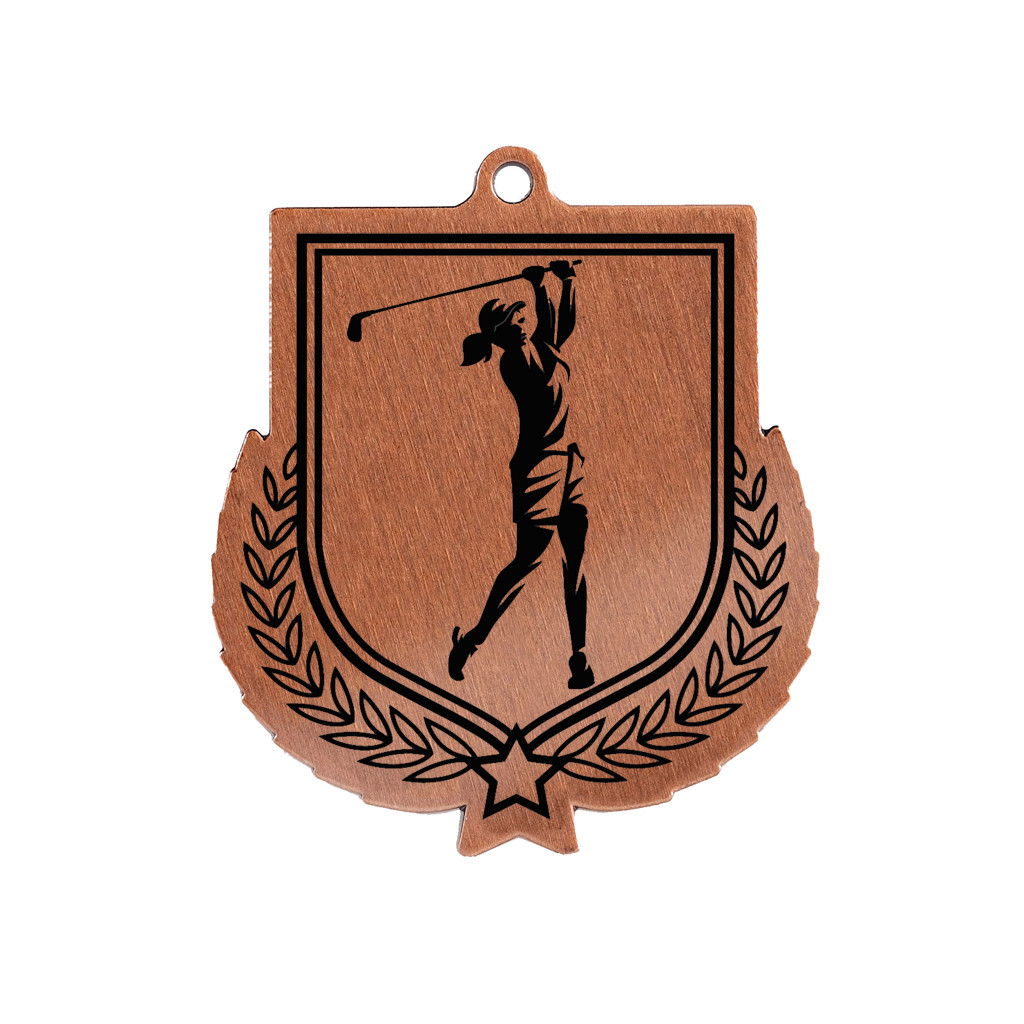 Colour Printed Golf Shield Shaped Medal