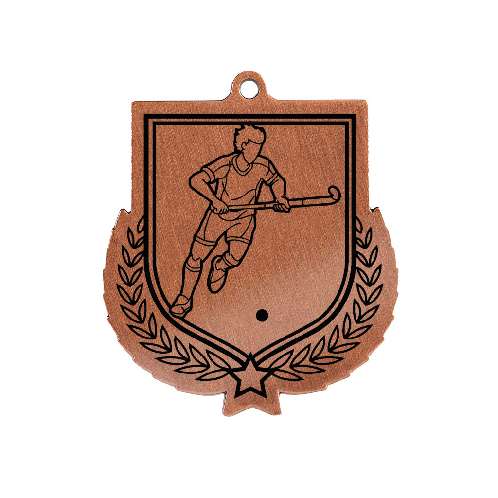 Colour Printed Male Hockey Shield Shaped Medal