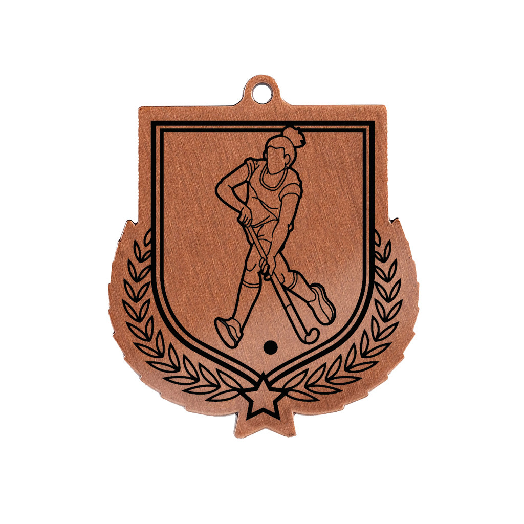Colour Printed Female Hockey Shield Shaped Medal