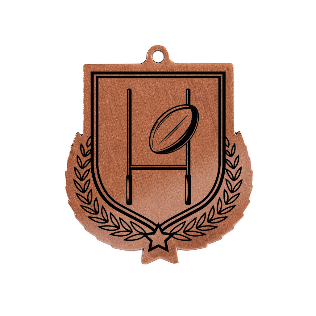 Colour Printed Rugby Ball Shield Shaped Medal
