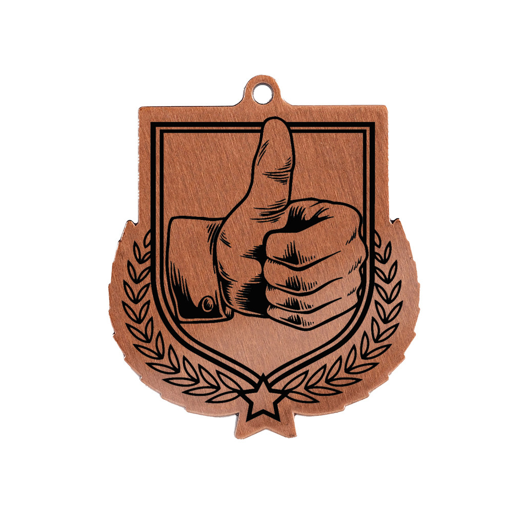 Colour Printed Thumbs Up Shield Shaped Medal